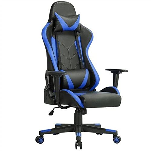 Ergonomic Gaming Chair - High Back Office Chair with Adjustable Lumbar Support & Headrest - Swivel Racing Style Computer Chair for Men & Women (Black/Blue) - Perfect for Home Office, Gaming Setup & Workstation