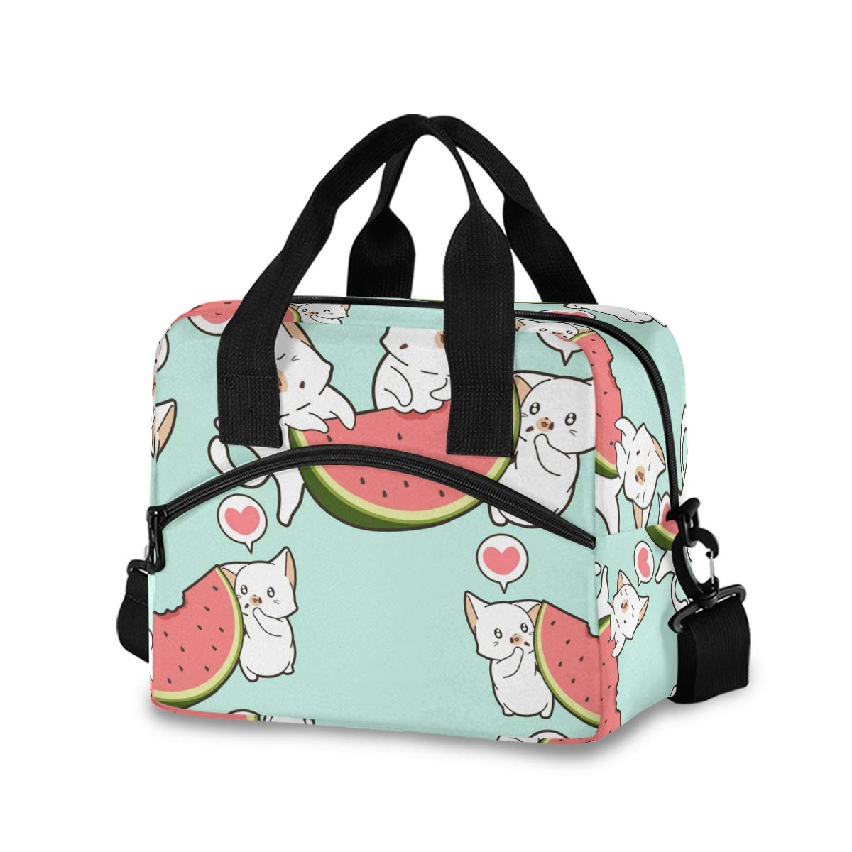 Insulated Lunch Bags for Women & Men - Large Capacity Leakproof Lunch Tote with Removable Shoulder Strap | Cute Kawaii Cat & Watermelon Design | Perfect for Work, School, Picnics & Outdoor Activities