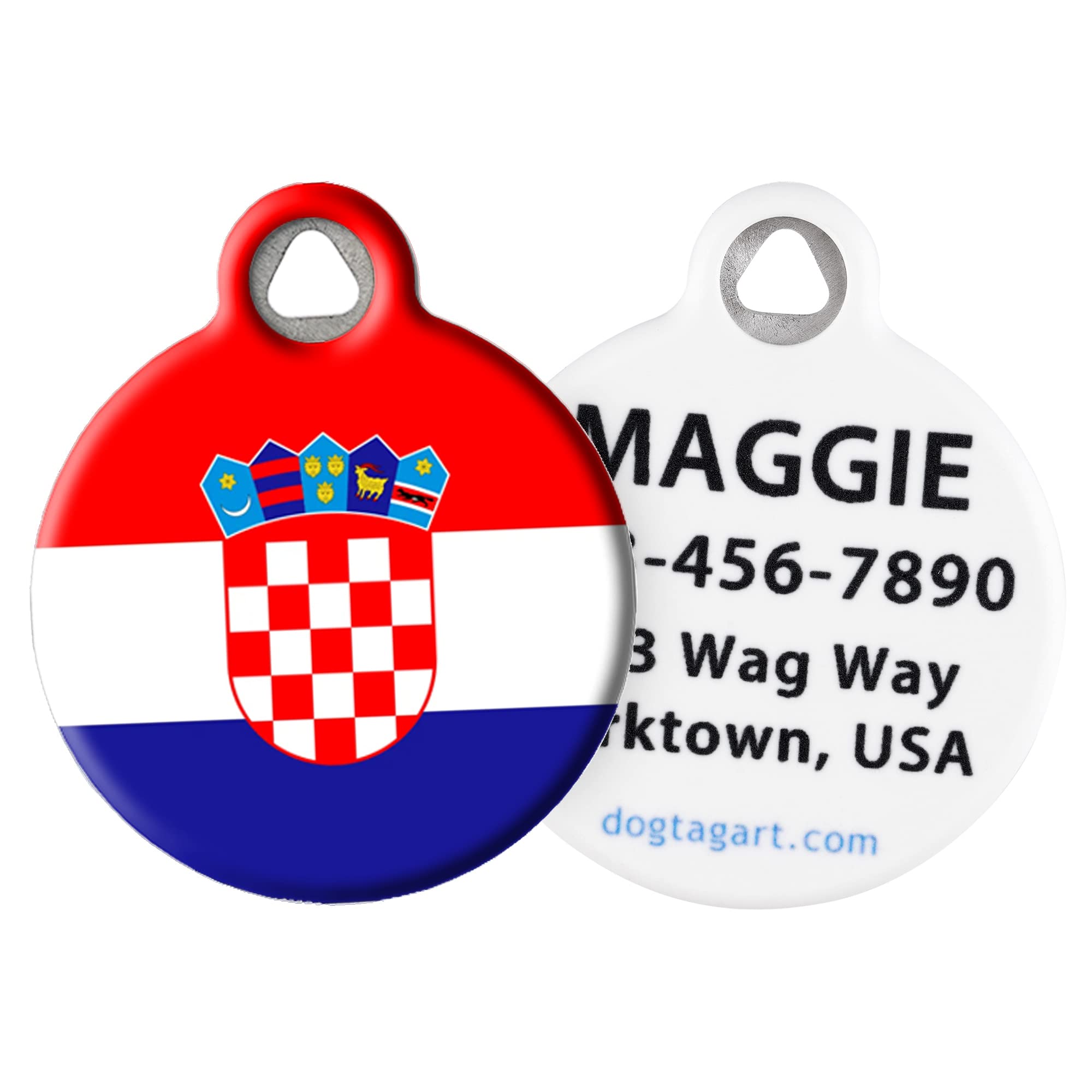 Personalized Croatian Flag Dog Tag - Custom Pet ID Tag for Dogs & Cats | Silent Polymer Coated | Small .875