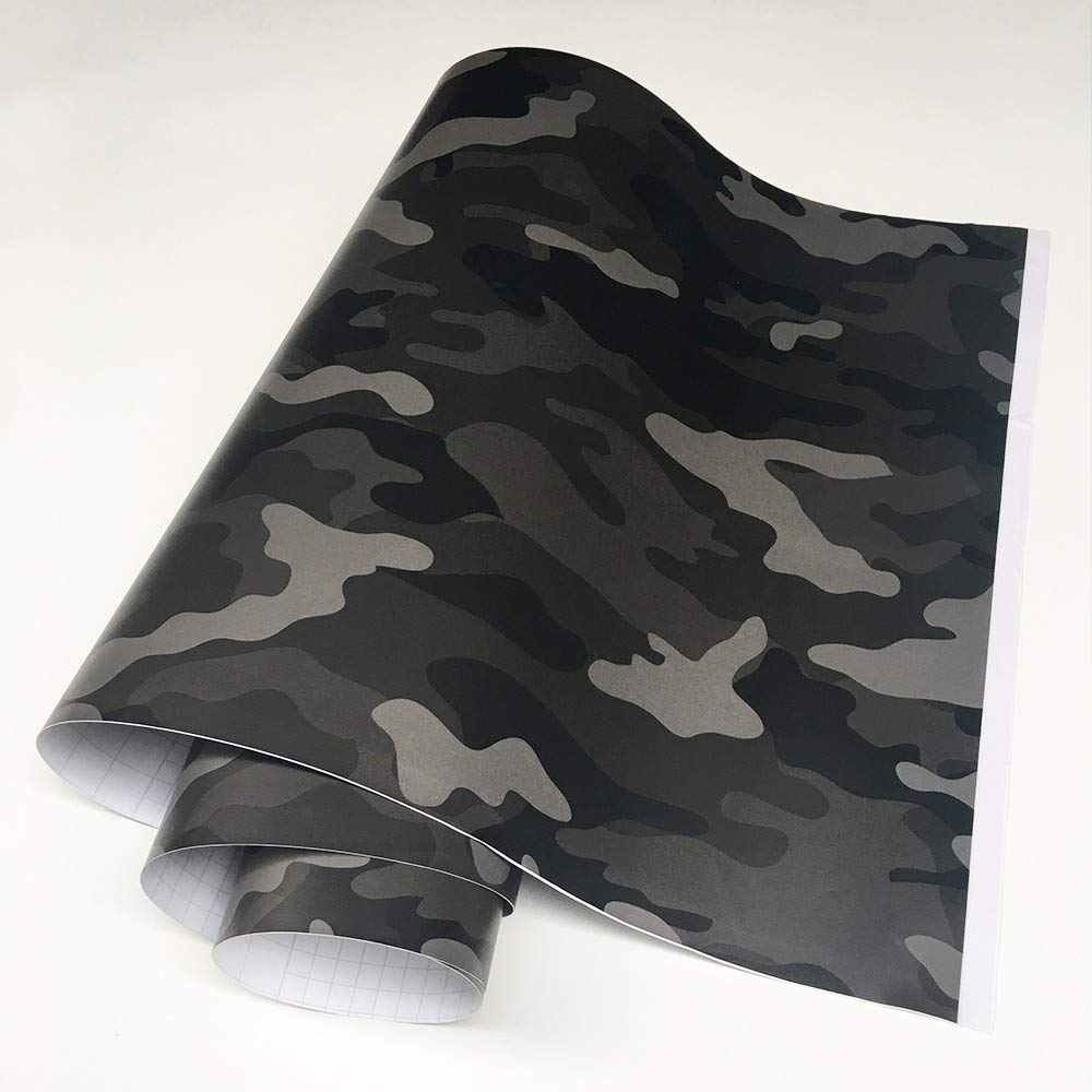 Black Grey Camo Matte Vinyl Car Wrap Sticker - Waterproof Protective Film for Cars, Bikes, Motorcycles, Scooters, Laptops & Consoles - Durable Camouflage Decal for Vehicle Customization & Tech Protection