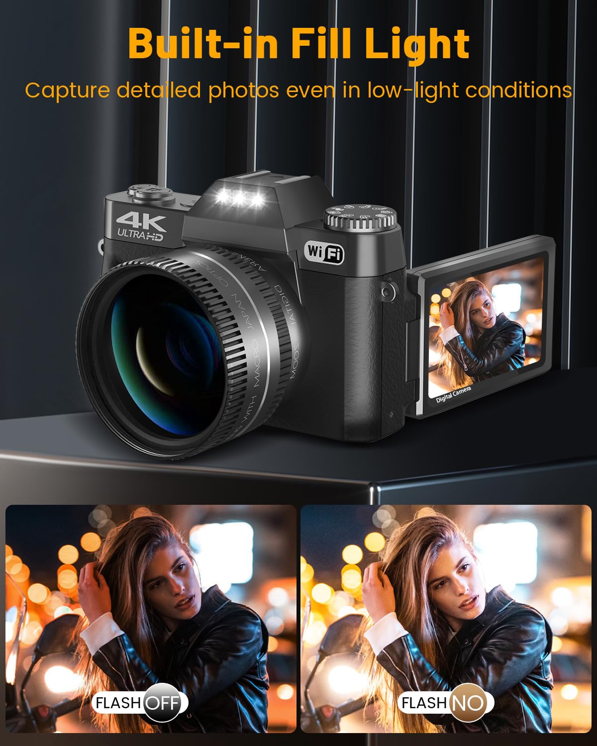 2024 Upgraded VJIANGER 4K 56MP Digital Camera with WiFi, 180° Flip Screen & 16X Zoom - Perfect for YouTube Vlogging, Travel Photography, and Content Creation (Includes 52mm Lens, 2 Batteries, 32GB SD Card, Black)