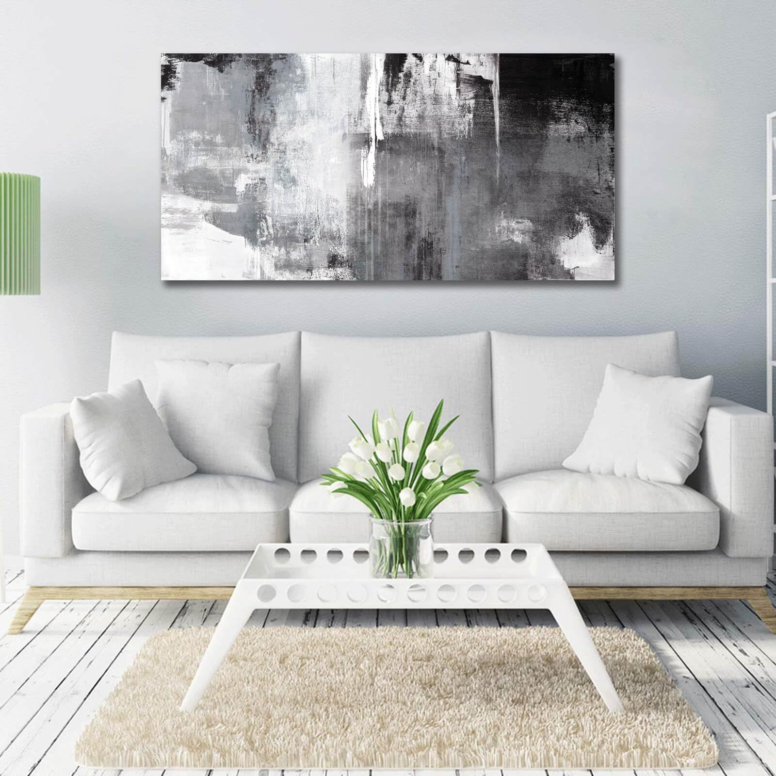 Abstract Black White Wall Art - 20x40 Canvas Painting for Bedroom & Office Decor