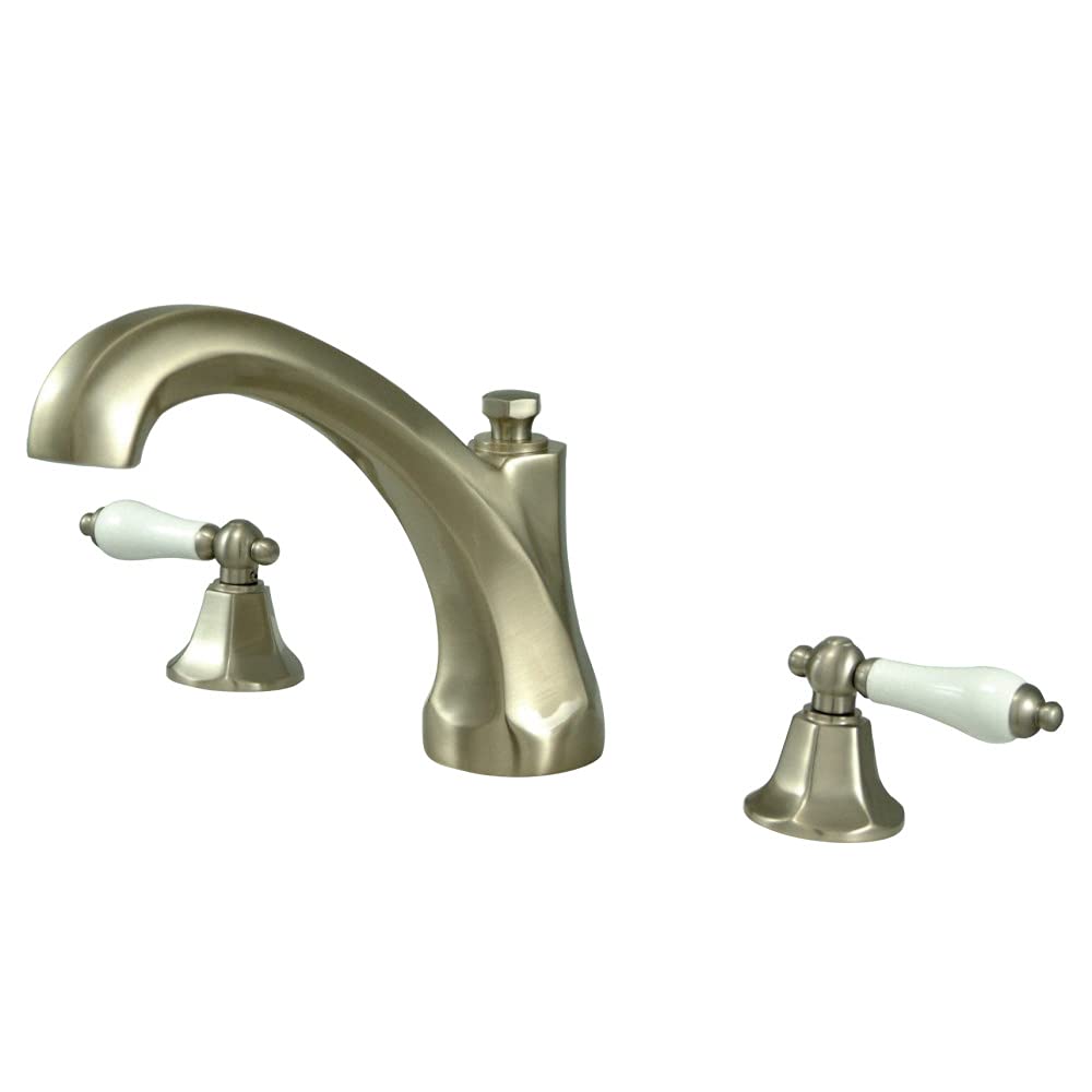 Kingston Brass KS4328PL Metropolitan Roman Tub Filler with Porcelain Lever Handle in Brushed Nickel - Luxury Bathroom Faucet for Freestanding & Clawfoot Tubs, Perfect for Spa & Master Bathroom Renovations