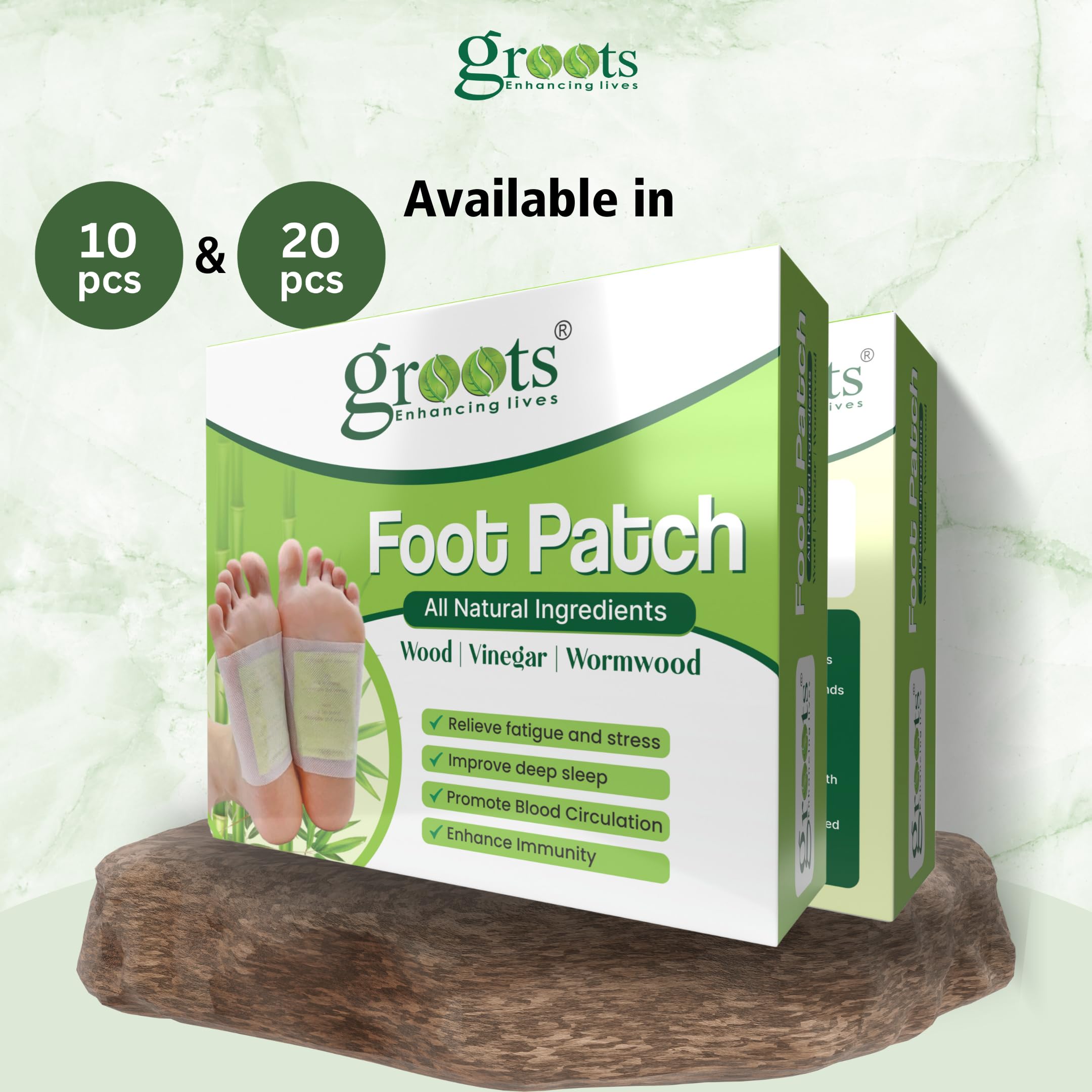 GROOTS Detox Foot Patches for Pain Relief & Stress Relief - Natural Cleansing Toxin Remover Foot Pads for Better Sleep - Detoxification for Men & Women (20 Patches per Box) - Perfect for Nighttime Use, Travel & Post-Workout Recovery