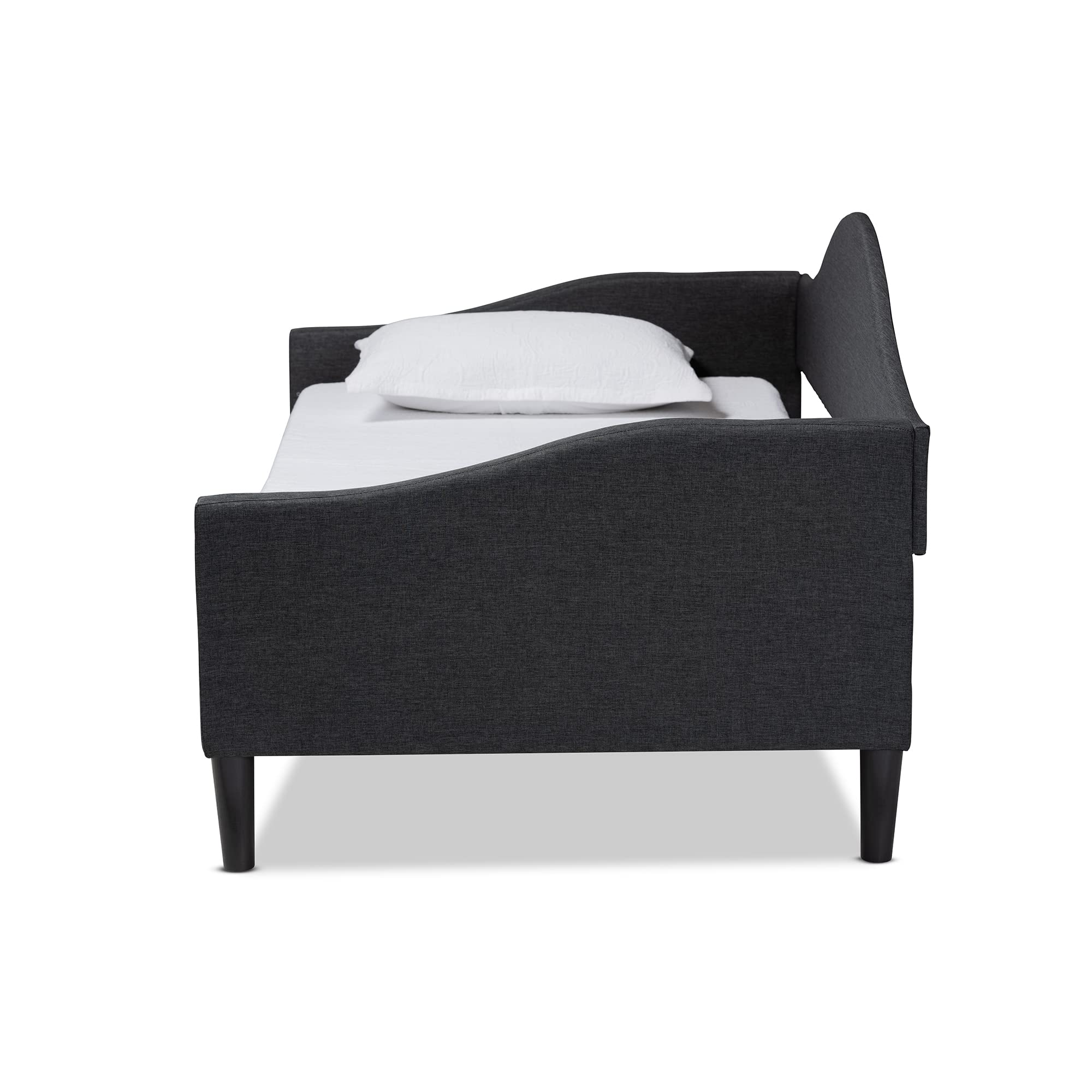 Baxton Studio Milligan Modern Charcoal Fabric Upholstered Twin Daybed with Dark Brown Wood Frame - Perfect for Guest Rooms, Small Spaces & Contemporary Home Decor