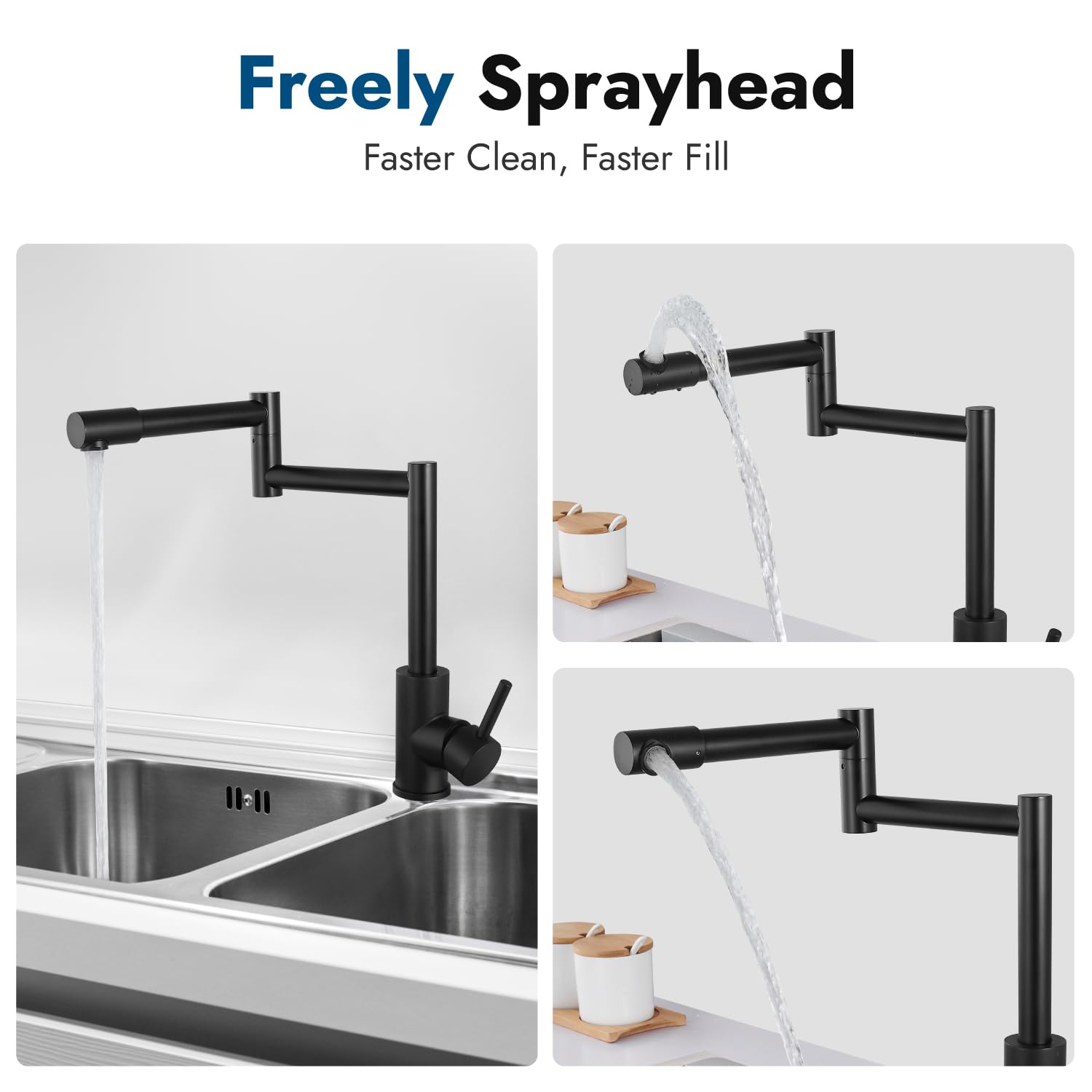 Stainless Steel Matte Black Deck Mounted Pot Filler Faucet - Hot & Cold Water Single Handle 360° Rotating Retractable Commercial Kitchen Sink Faucet - Perfect for Restaurants, Food Trucks & Home Chefs
