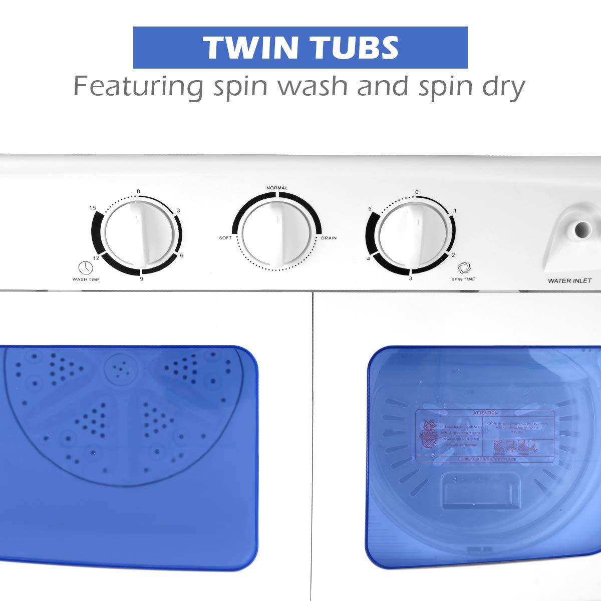 Giantex 20lbs Portable Twin Tub Washing Machine - Compact Mini Washer & Spinner for Apartments, Camping, RVs - Blue & White | Perfect for Small Spaces, Travel & Off-Grid Living