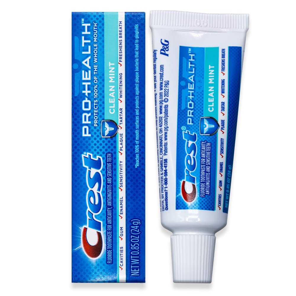 Crest Pro-Health Toothpaste - Clean Mint Flavor, Travel Size 0.85oz (Pack of 12) | TSA Approved for Air Travel | Fresh Breath & Cavity Protection | Perfect for Home, Office & Vacation Use