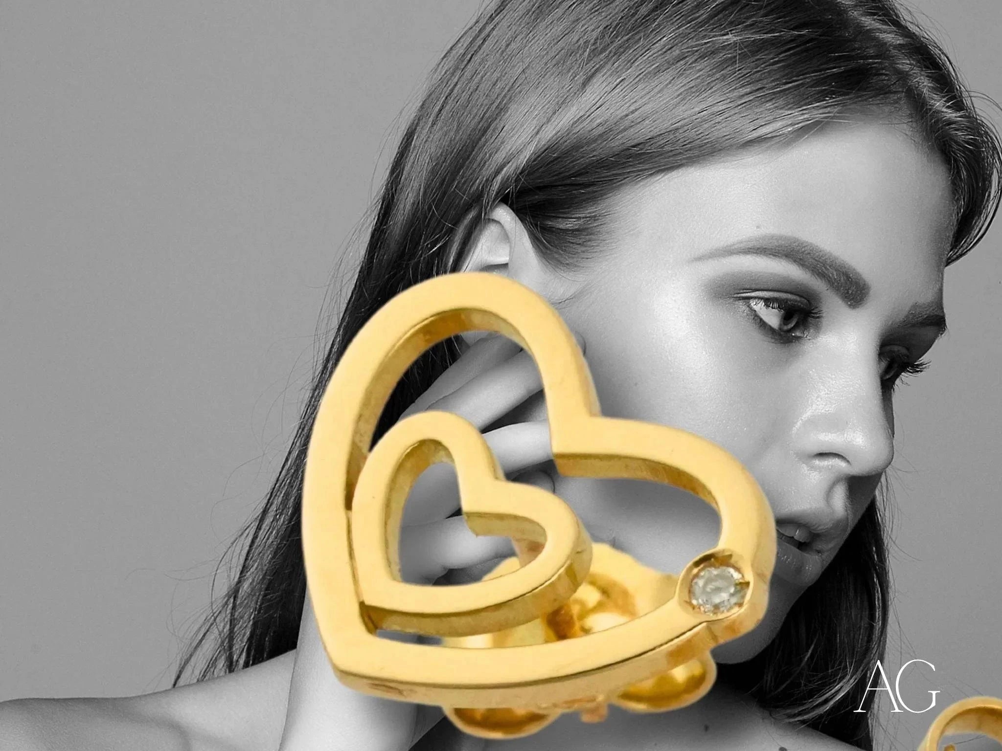 4H's Collection 14K Gold Heart Earrings with Genuine Diamonds – Perfect for Valentine's Day Gifts, Anniversary Presents & Romantic Date Nights