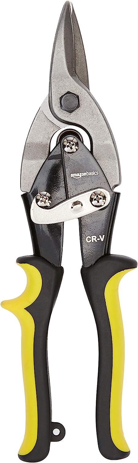 Amazon Basics Straight Cut Aviation Snip - Heavy Duty Metal Shears for Cutting Sheet Metal, Aluminum, and Steel - Ideal for HVAC, Roofing, and DIY Projects