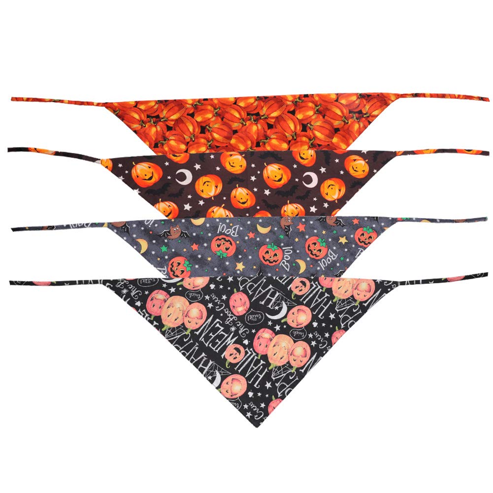 4 Pack Halloween Dog Bandana - Reversible Pumpkin Print Triangle Bib Scarf for Dogs & Cats - Pet Costume Accessories (Large Size) - Perfect for Halloween Parties, Pet Photos & Costume Contests