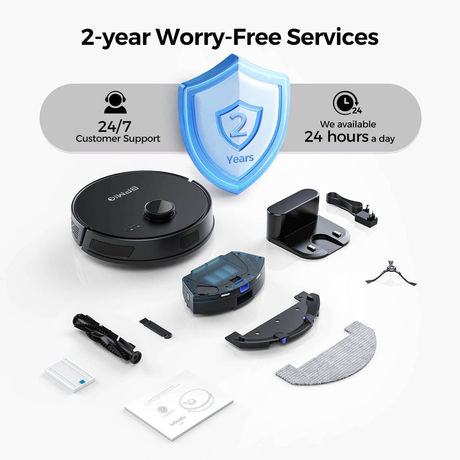 BPMIO 5000Pa 3-in-1 Robot Vacuum and Mop Combo with LiDAR Navigation, 5 Smart Maps & 30 No-Go Zones - WiFi/App/Alexa Control, Auto-Charging - Powerful Pet Hair & Debris Pickup for Carpets & Hard Floors - Perfect for Homes with Pets, Kids & High-Traffic Areas