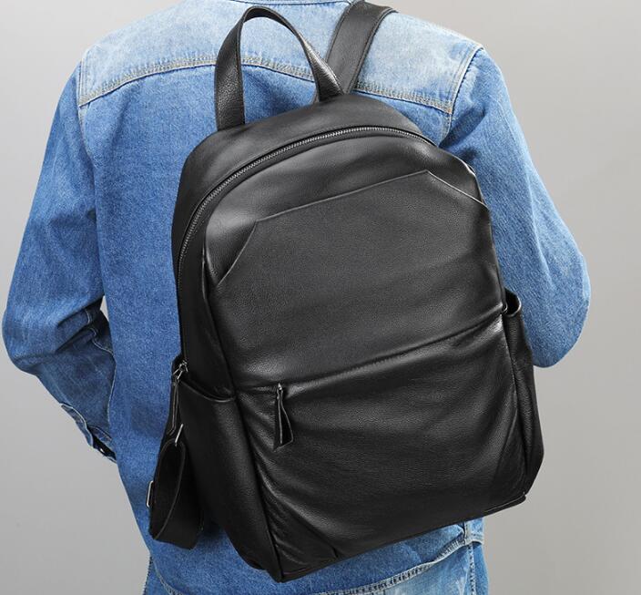 Premium Black Leather Backpack for Men & Women - Stylish Durable Laptop Bag for Work, Travel & College - Water-Resistant Business Backpack with USB Charging Port