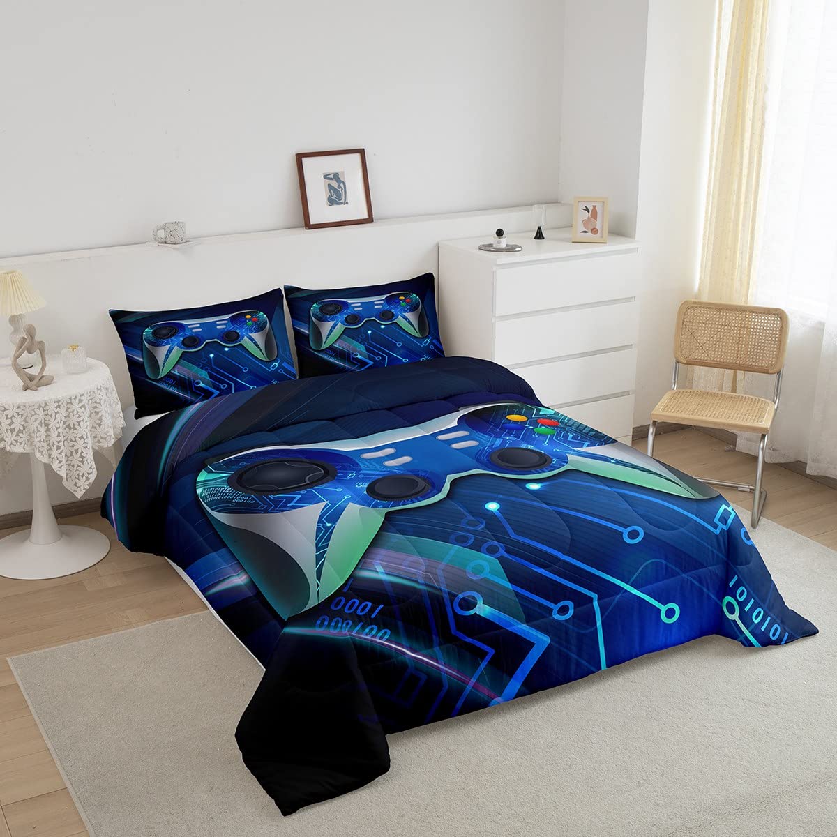 Feelyou Queen Size Gaming Comforter Set for Boys & Teens - Video Game Themed Bedding with 2 Pillowcases - Perfect for Gamers' Bedroom Decor & Sleepovers
