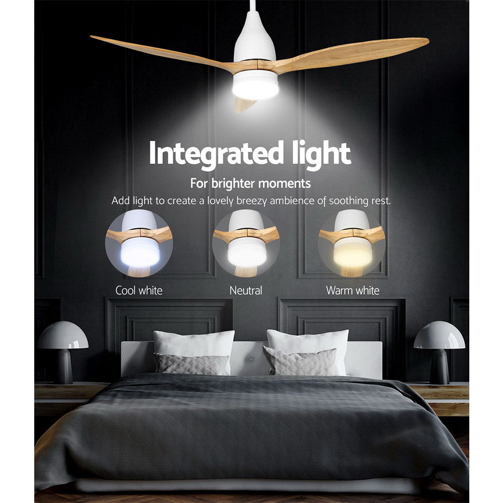 Devanti 52 Inch Ceiling Fan with Light Kit and Remote Control - AC Motor, Light Wood Finish - Perfect for Living Room, Bedroom, and Outdoor Patio