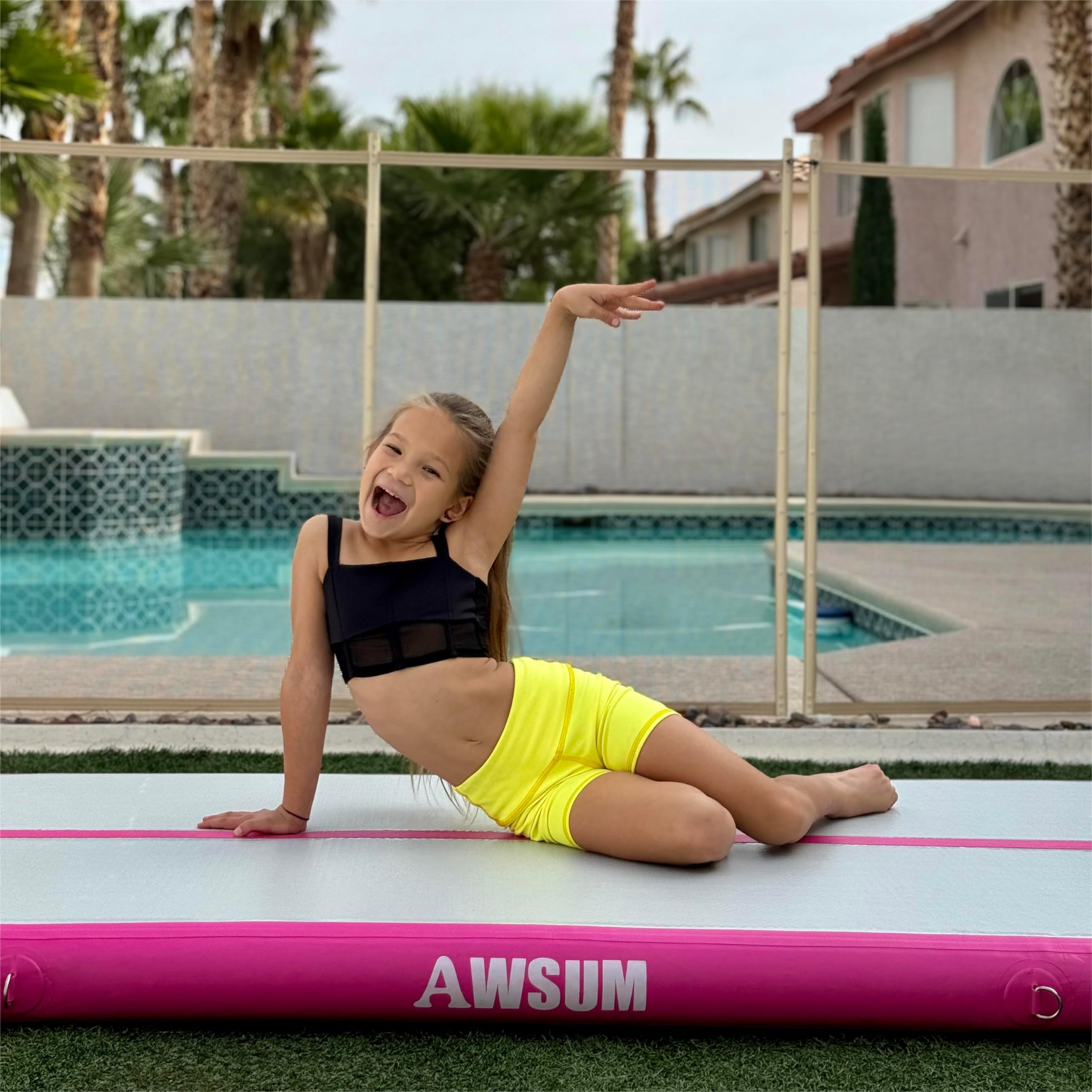 Best Inflatable Air Gymnastics Mat 10ft/13ft/16ft/20ft/23ft - 4/8 Inches Thick Tumbling Training Mat with Electric Pump for Home, Gym, Outdoor Use - Perfect for Gymnastics Practice, Yoga, Kids Play & Backyard Activities