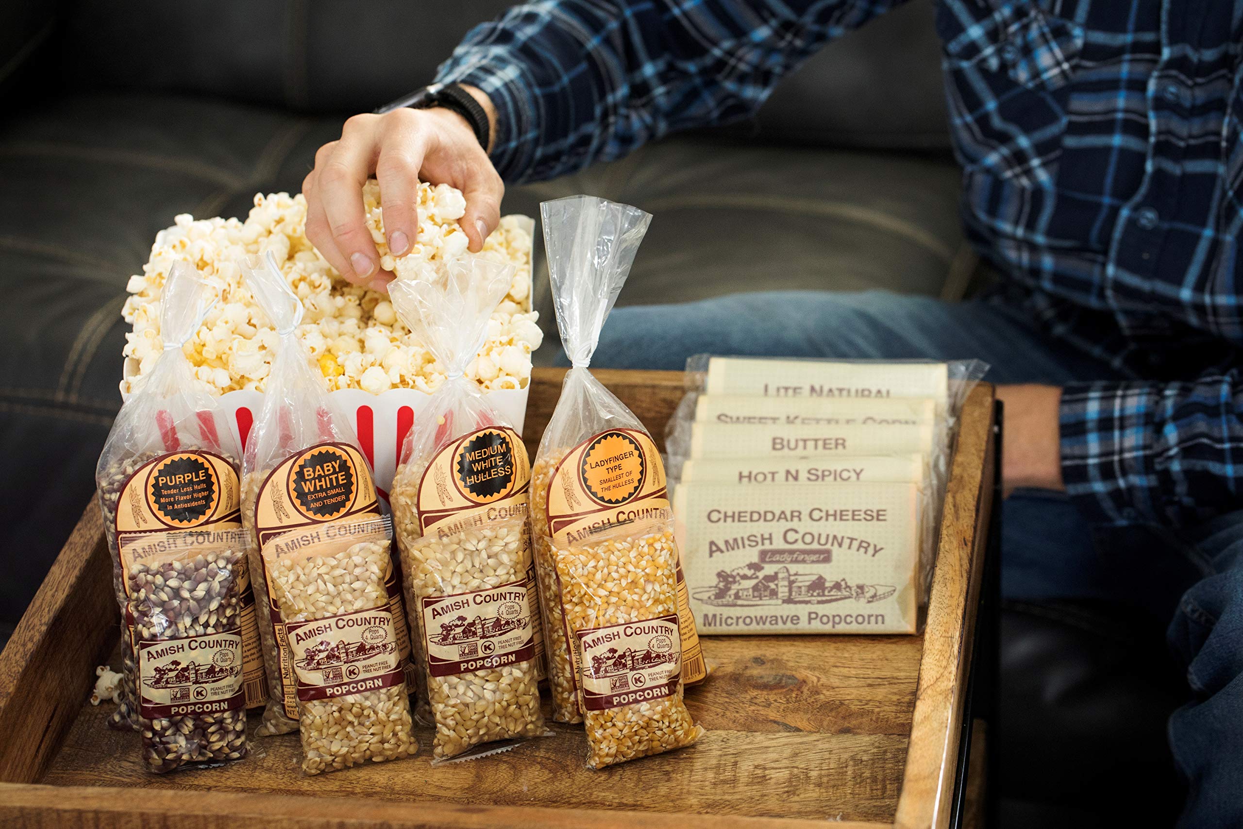 Amish Country Popcorn Variety Sampler Pack - 4-4 oz Bags, 4-1 lb Bags & 5 Microwave Popcorn Bags - Baby White, Medium White, Ladyfinger & Purple Popcorn Kernels - Perfect for Movie Nights, Snacking & Family Gatherings