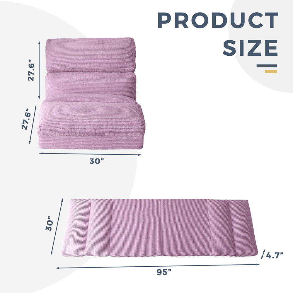 MAXYOYO Corduroy Bean Bag Folding Sofa Bed - Extra Wide Foldable Floor Mattress in Purple | Perfect for Living Room Lounging, Guest Bed & Dorm Room Comfort