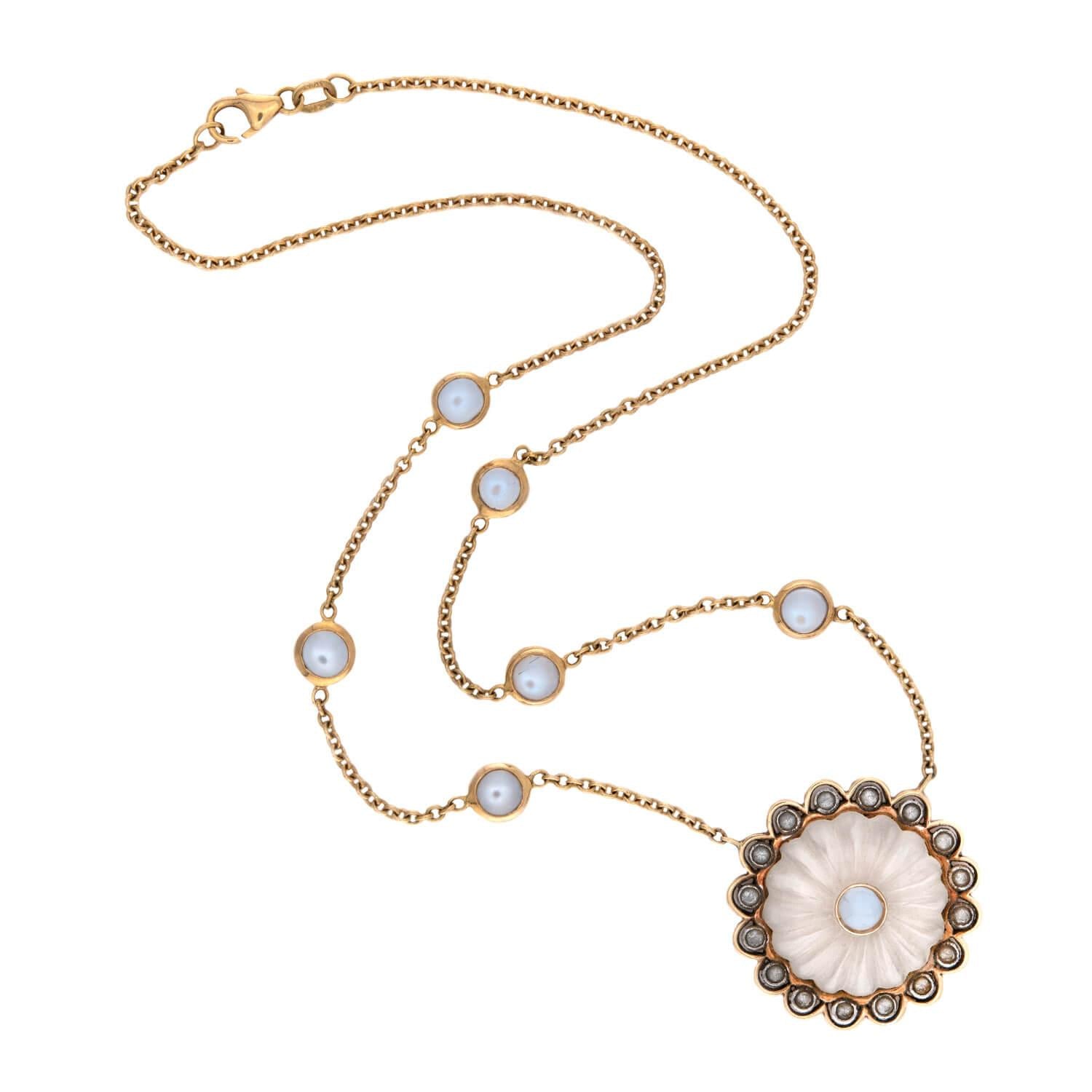 18K Gold Moonstone, Rock Quartz Crystal & White Sapphire Pendant Necklace for Women - Elegant Boho Jewelry Gift for Birthday, Anniversary & Special Occasions