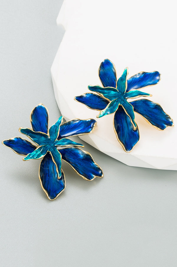 Stylish Enamel Oil Drip Iris Flower Double Layer Earrings for Women - Elegant Dangle Drop Ear Jewelry for Party, Wedding & Everyday Wear