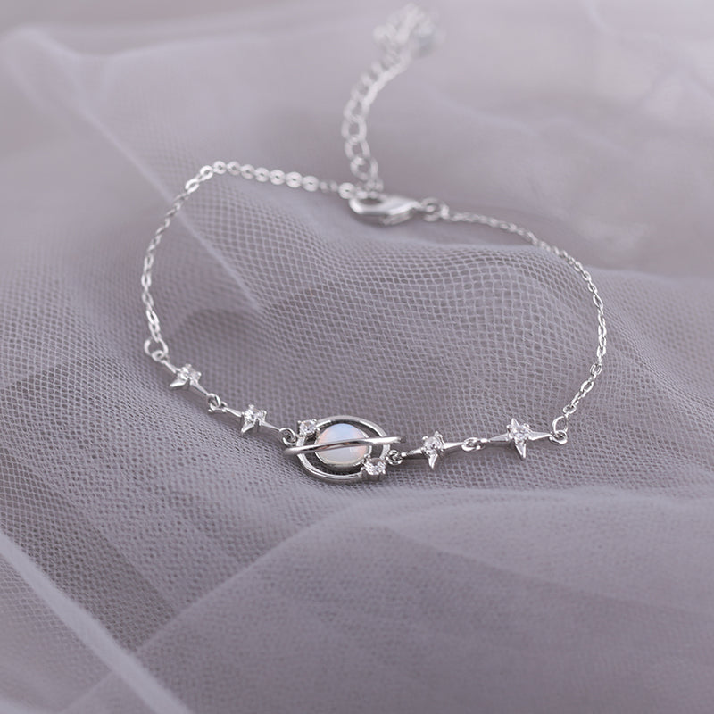 HB871 Sterling Silver Celestial Star Charm Bracelet for Women - Dainty Zodiac Jewelry Gift for Birthday, Anniversary & Everyday Wear