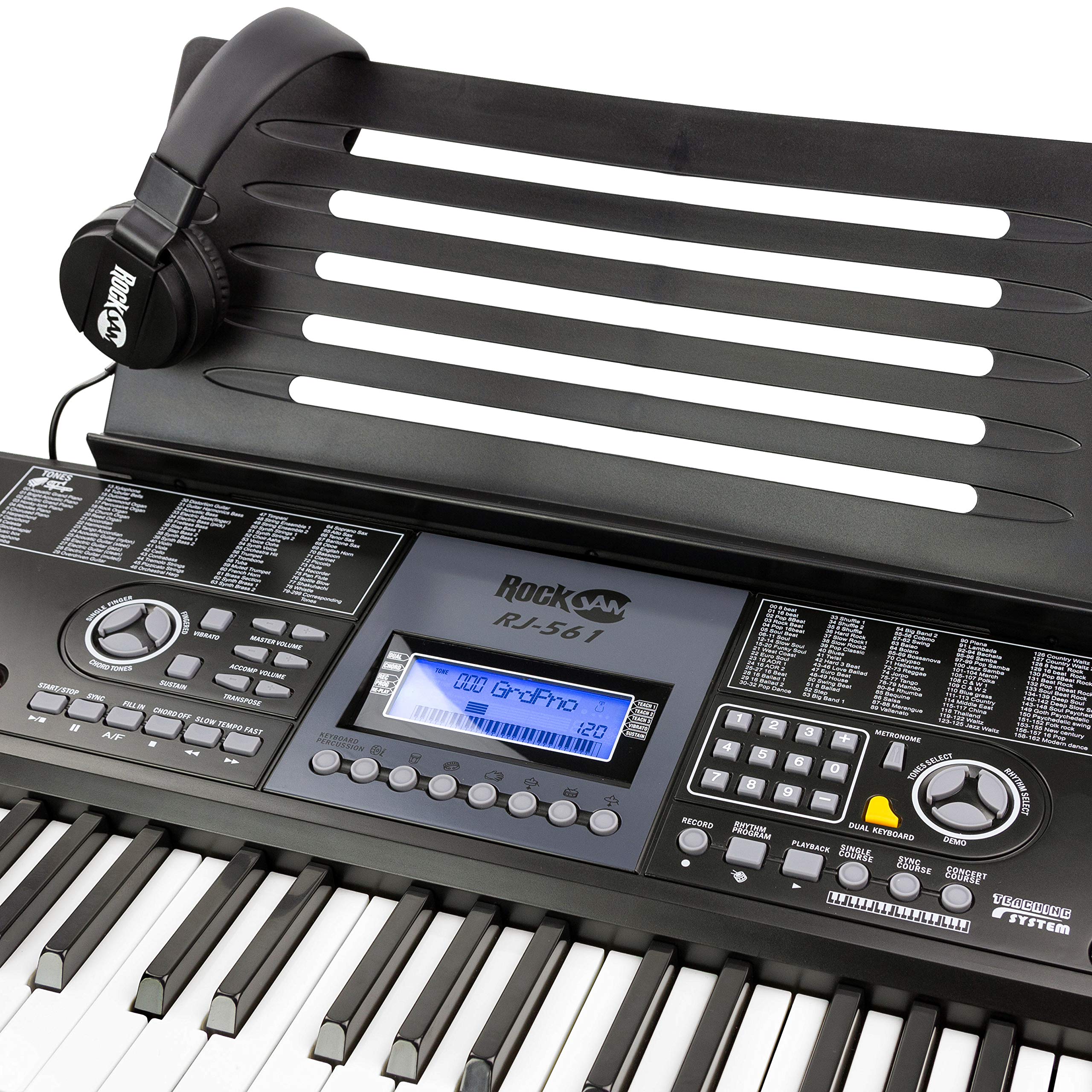RockJam 61-Key Electronic Keyboard Piano with LCD Display, Stand, Bench, Headphones & Keynote Stickers - Complete Beginner Piano Kit with Simply Piano App - Perfect for Home Learning, Music Practice & Gift Giving