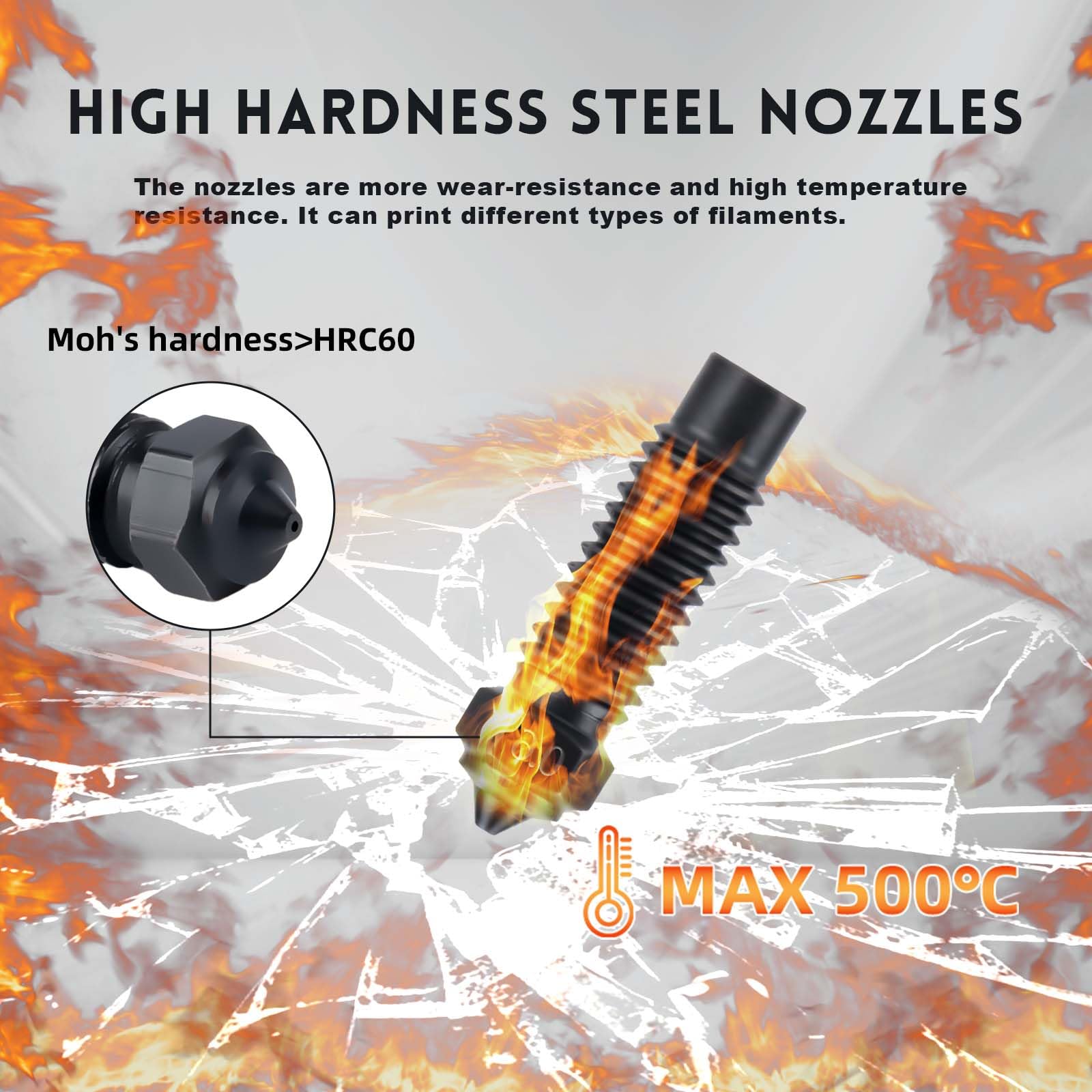 5Pcs 0.6mm Hardened Steel Nozzles for Elegoo Neptune 4 Plus & 4 Max 3D Printers - High Temp Resistance Extruder Hotend Nozzle - Perfect for ABS, PLA, PETG Filament Printing