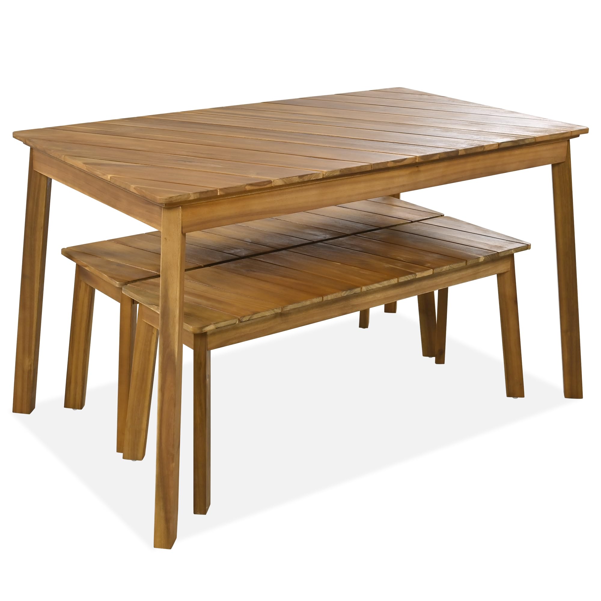 LZ LEISURE ZONE 3-Piece Acacia Wood Outdoor Dining Set with 2 Benches - Patio, Garden, Poolside & Indoor Furniture - Perfect for Backyard BBQ, Picnics & Outdoor Entertaining