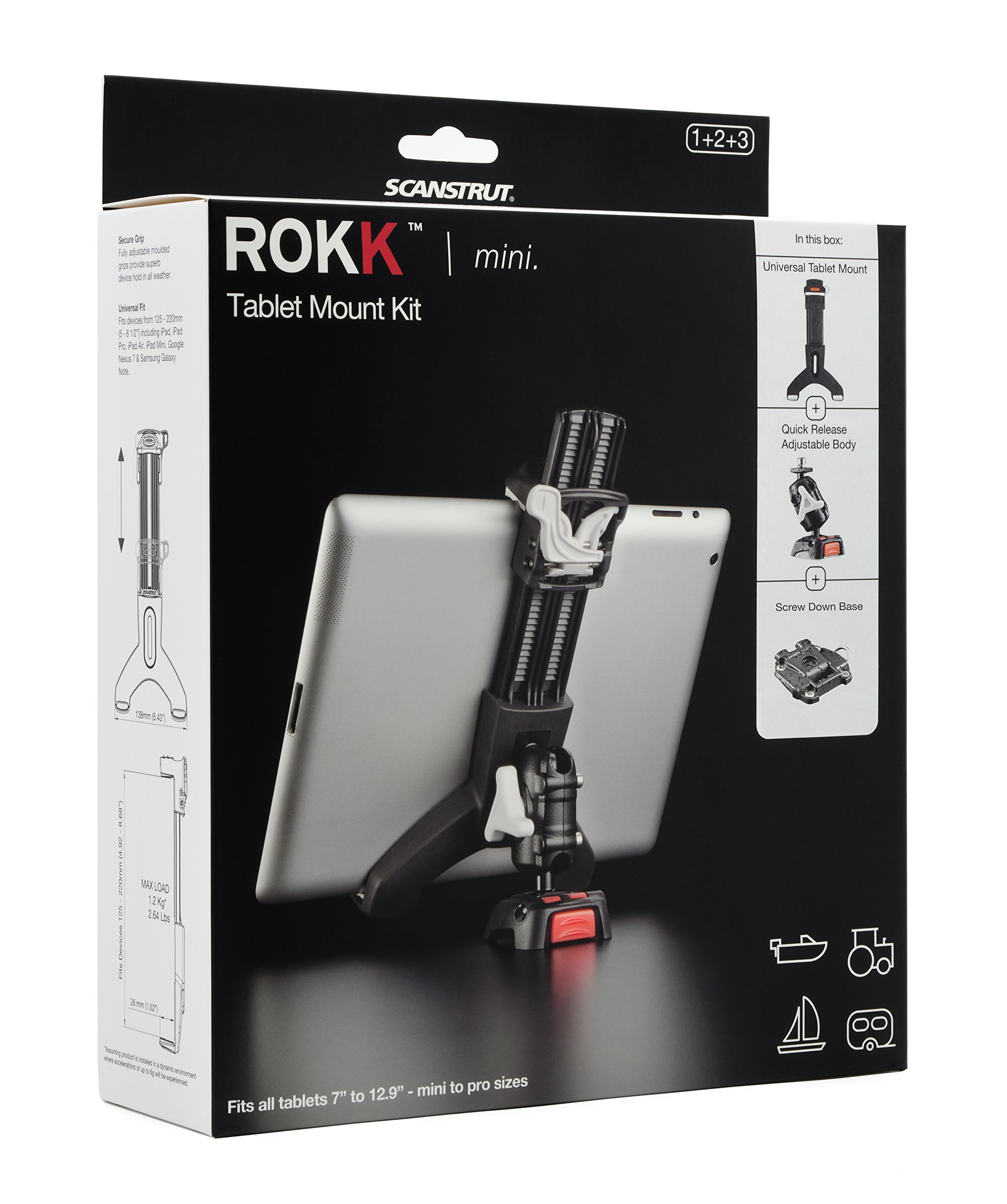 ROKK Mini Tablet Mount Kit with Rail Base - Universal Smartphone & iPad Holder for Car, Bike, and Home Use - Perfect for GPS Navigation, Video Calls & Entertainment