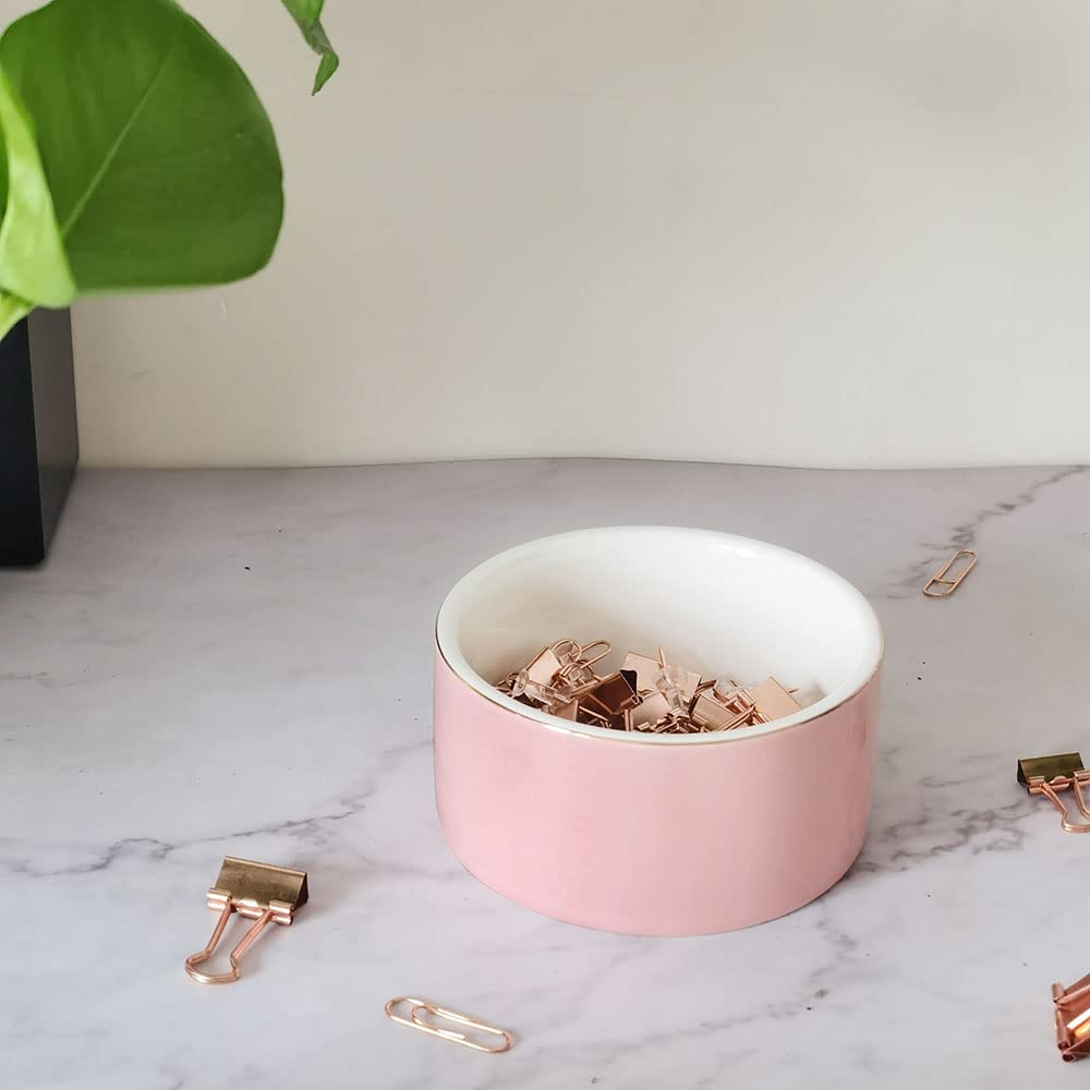 Ceramic Paper Clip Holder - Pink Desk Organizer for Office & Home, Perfect for Paperclips, Sticky Notes & Small Stationery Items