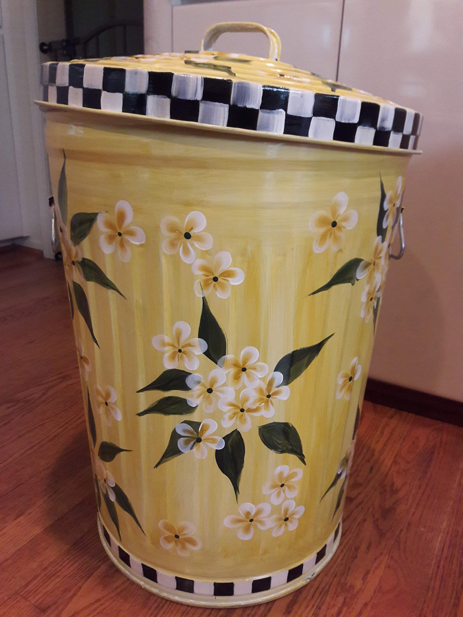 Hand Painted 20 Gallon Trash Can with Lid - Durable Metal Garbage Bin for Kitchen, Office, Outdoor & Recycling - Rustproof & Odor-Controlling Waste Container