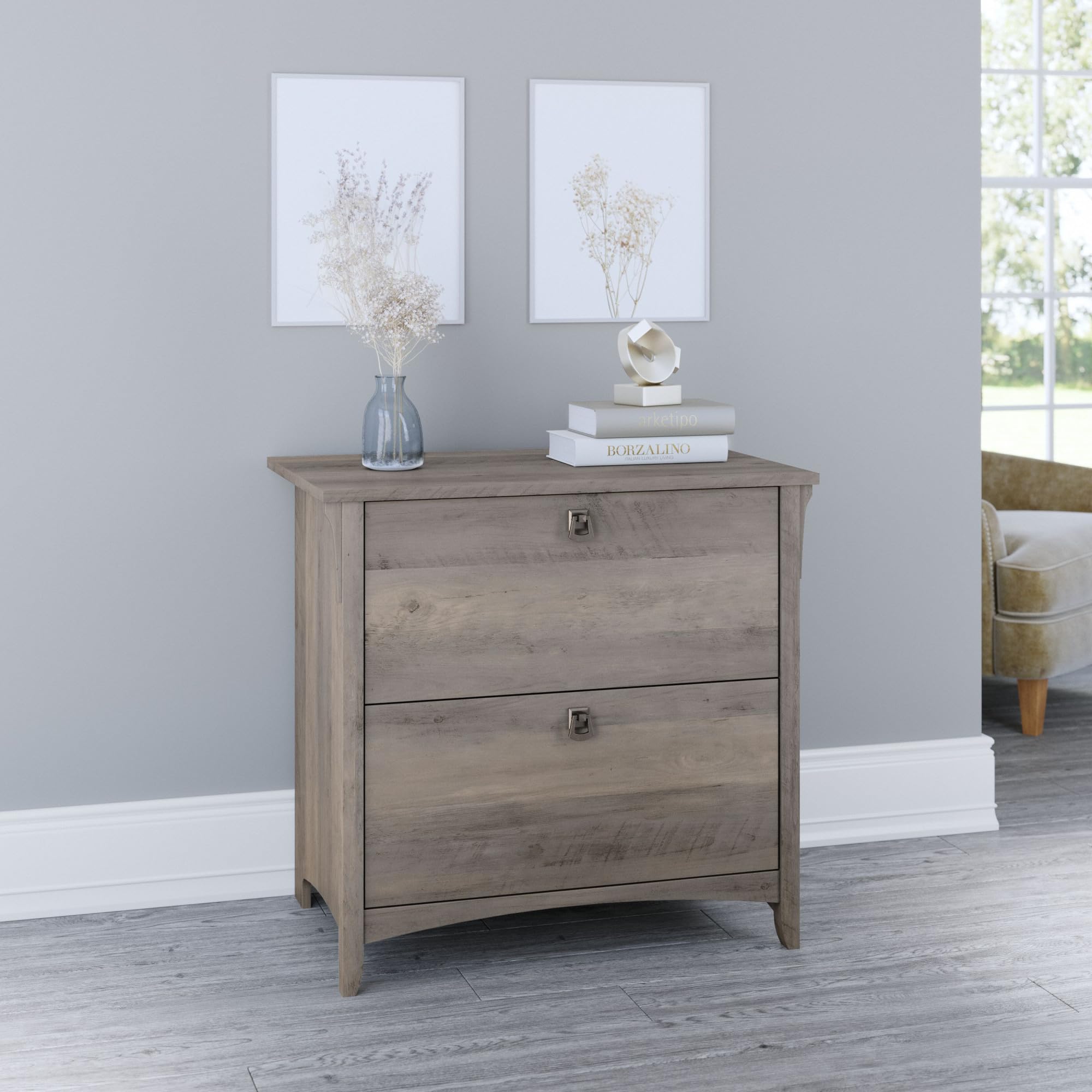 Bush Furniture Salinas 2-Drawer Lateral File Cabinet - Driftwood Gray - Home Office Storage Solution for Documents & Supplies