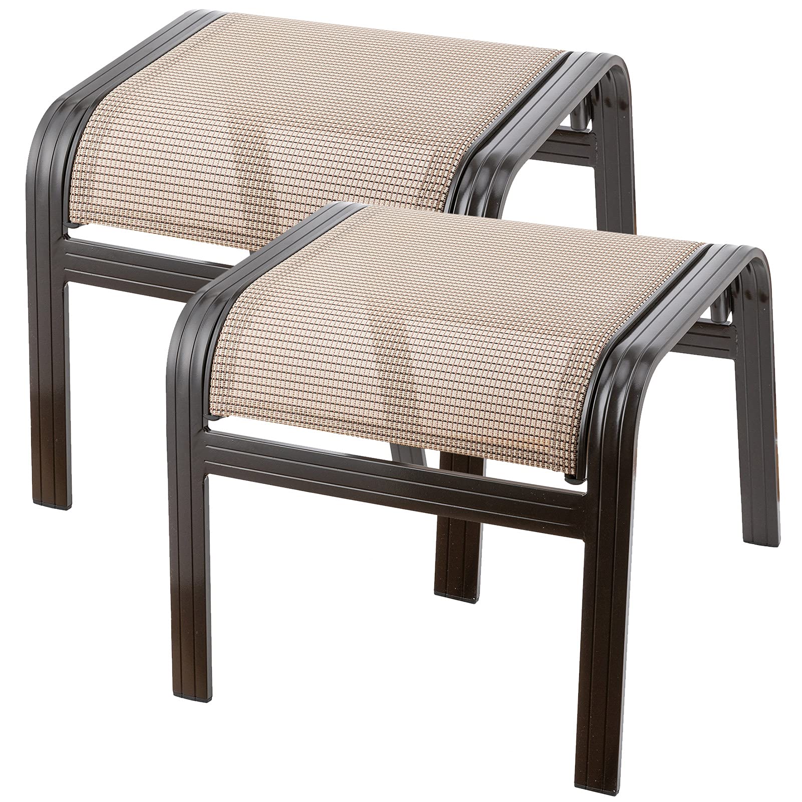 2-Piece Brown Wicker Patio Ottoman Set - Aluminum Outdoor Footstool & Footrest for Garden, Poolside, or Deck - Durable Small Seating Furniture for Relaxation