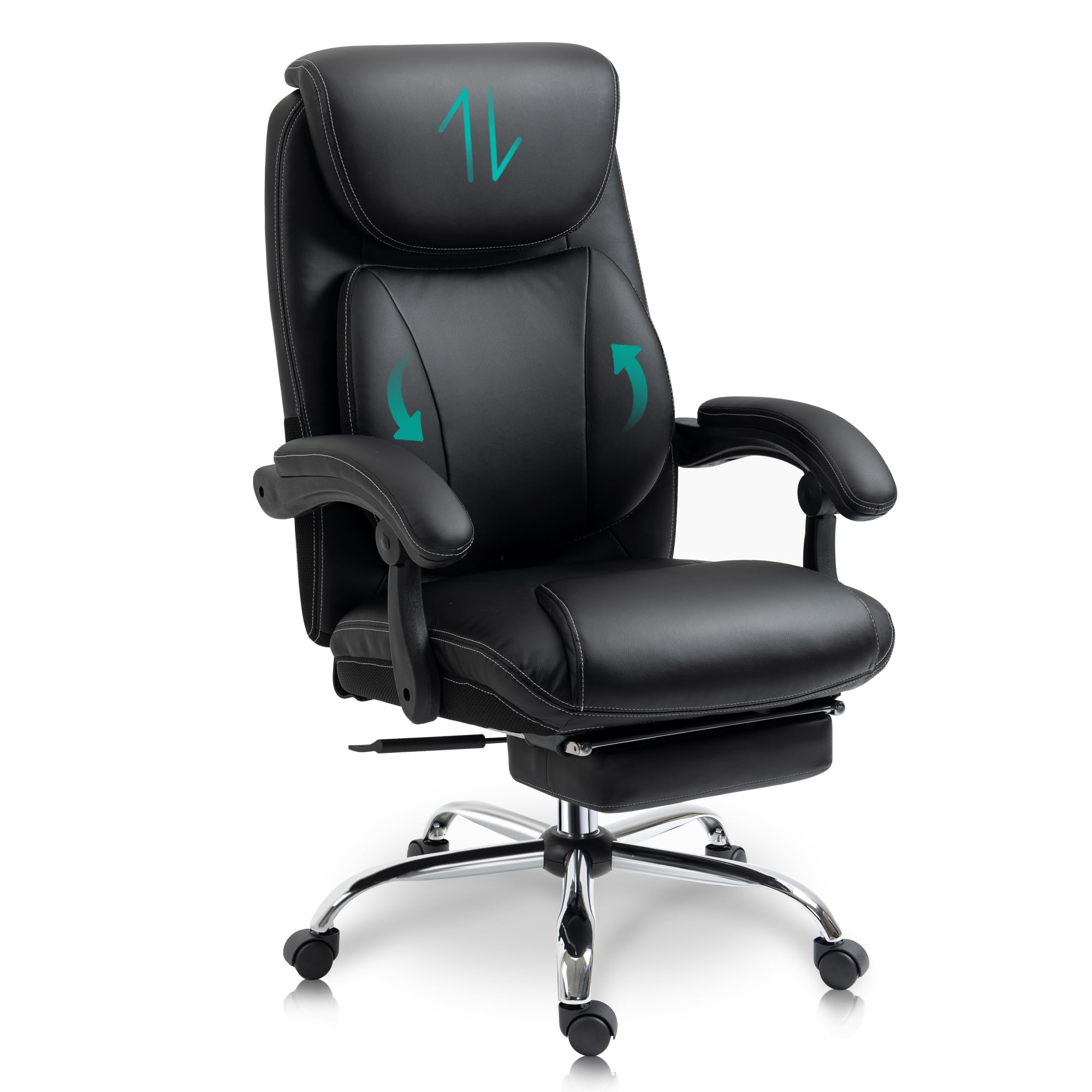 Ergonomic High Back Leather Office Chair with Adjustable Headrest, Footrest & Lumbar Support - Black Executive Computer Desk Chair for Home & Office Workspaces