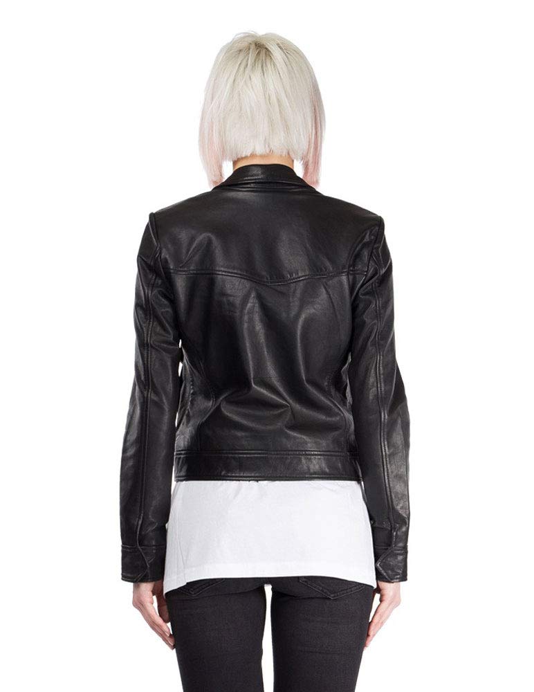 Women's Genuine Leather Jacket Size 56 - Classic Black Motorcycle Biker Jacket for Casual Outfits & Night Out