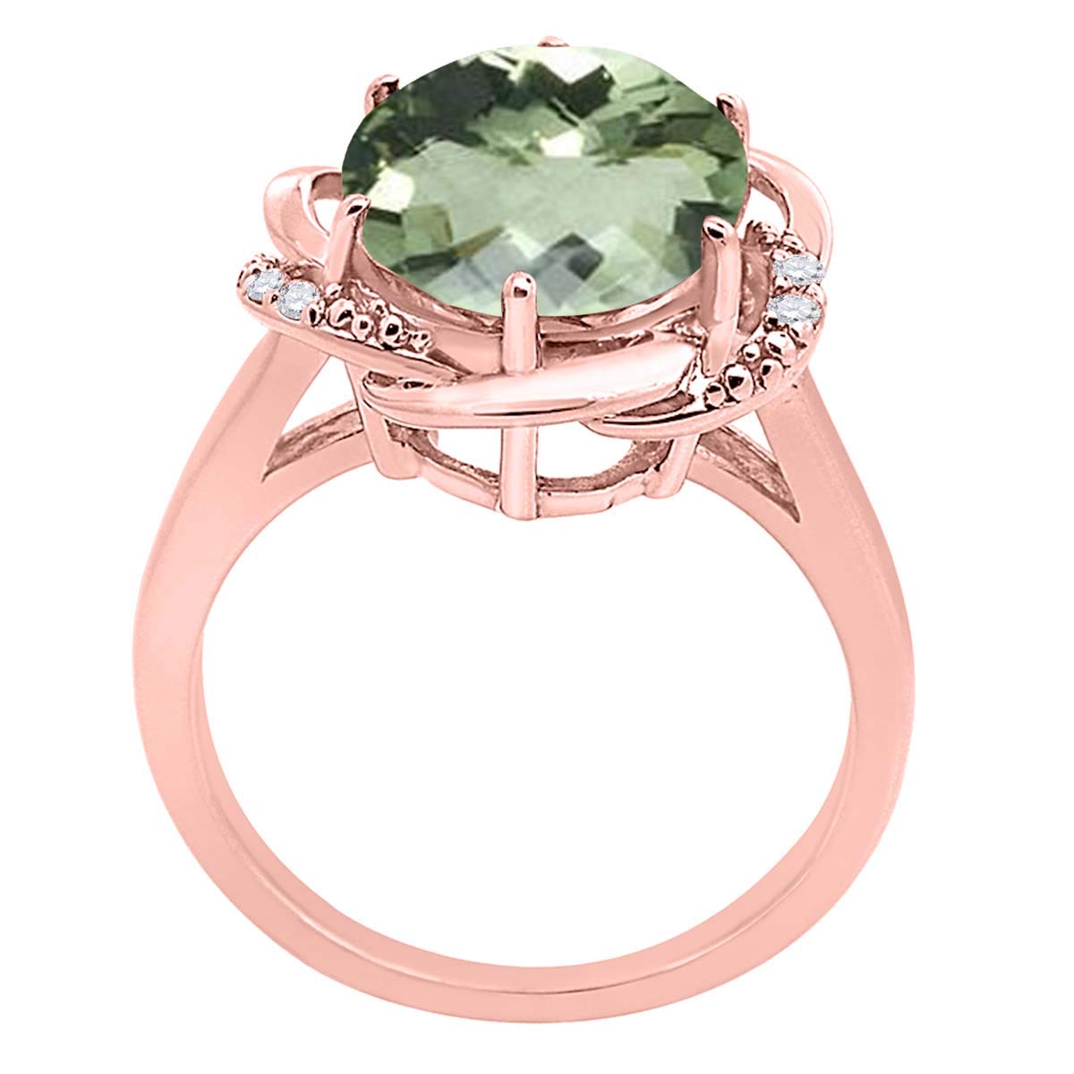 MauliJewels 10K Rose Gold Flower Ring for Women - 4.55 Carat Green Amethyst & Diamond Prong Setting | Elegant Jewelry Gift for Anniversary, Birthday & Special Occasions