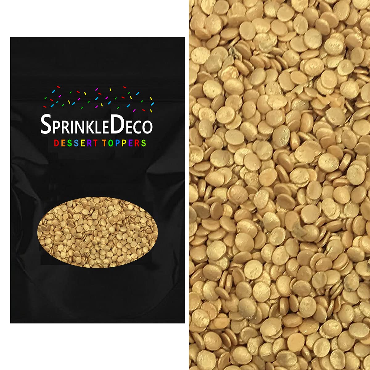 Gold Sequin Confetti Sprinkles for Cakes, Cupcakes & Desserts - 4 oz Edible Glitter Decorations for Birthday Parties, Weddings & Baking