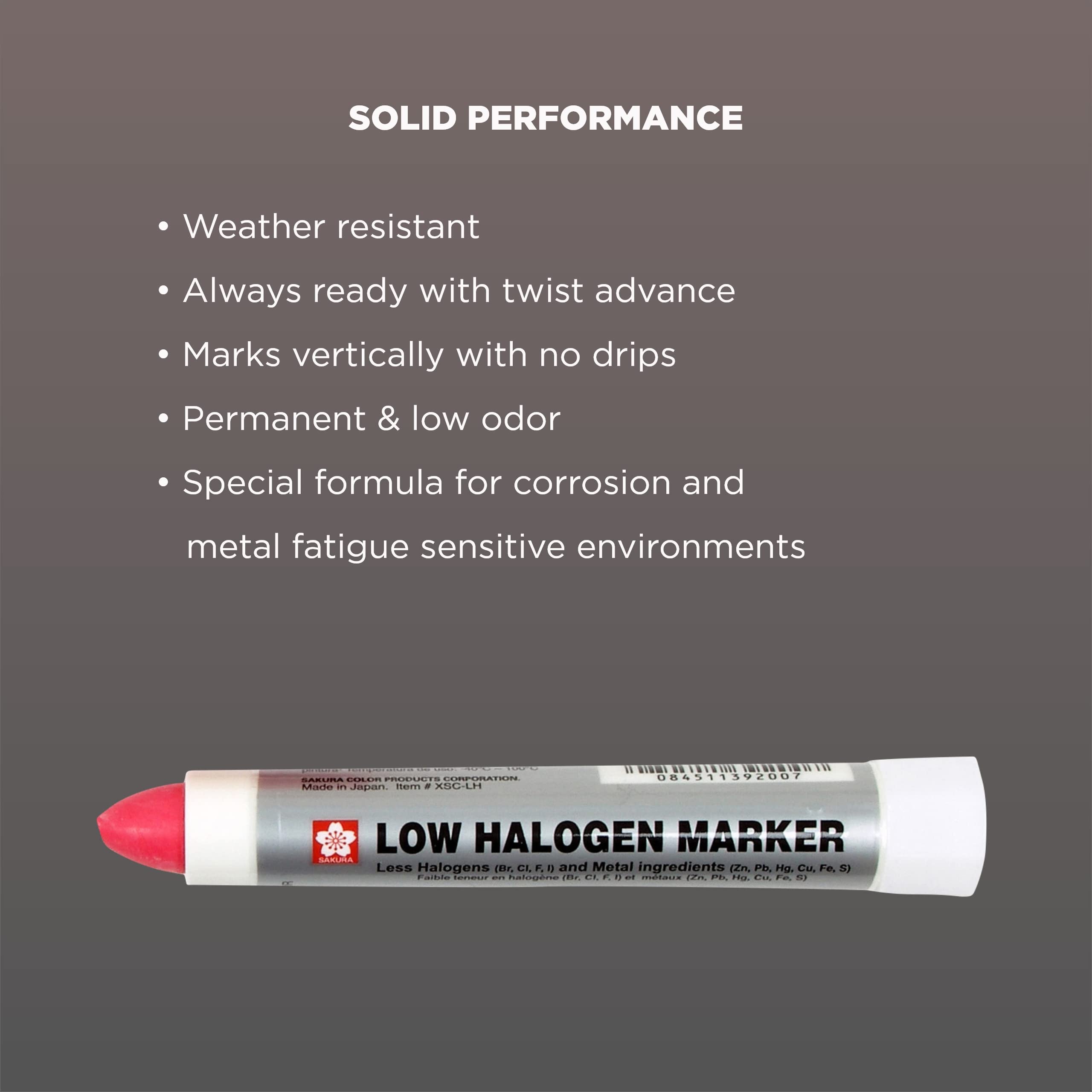 Sakura Low Halogen Solid Paint Markers - 12 Pack Permanent Marker Pens with Twist-Up Tip for Steel, Metal, Wood & Glass - Vibrant Red Paint for DIY Crafts, Industrial Labeling & Art Projects