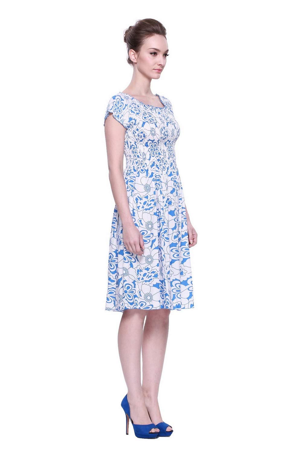 Women's Hawaiian Elastic Top Short Sleeve Dress - Sunset Red Floral Summer Beach Dress for Vacation, Party & Casual Wear