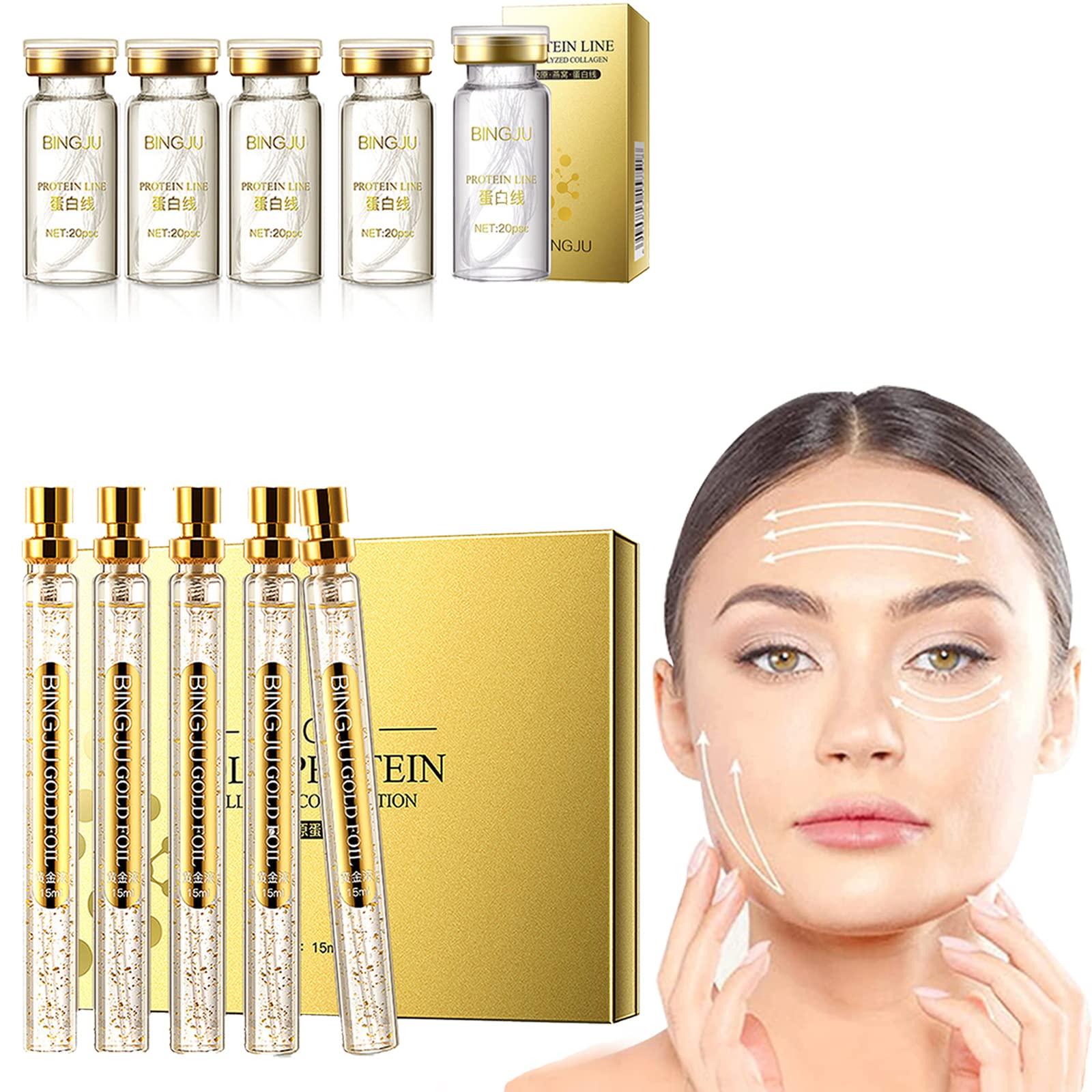 UIRPK Instalift Korean Protein Thread Lifting Set - 2+8Pcs Soluble PDO Threads with Nano Gold Essence for Face Lifting & Anti-Aging | Professional At-Home Facial Rejuvenation Kit for Wrinkle Reduction & Skin Tightening | Perfect for DIY Beauty Treatments & Spa Days
