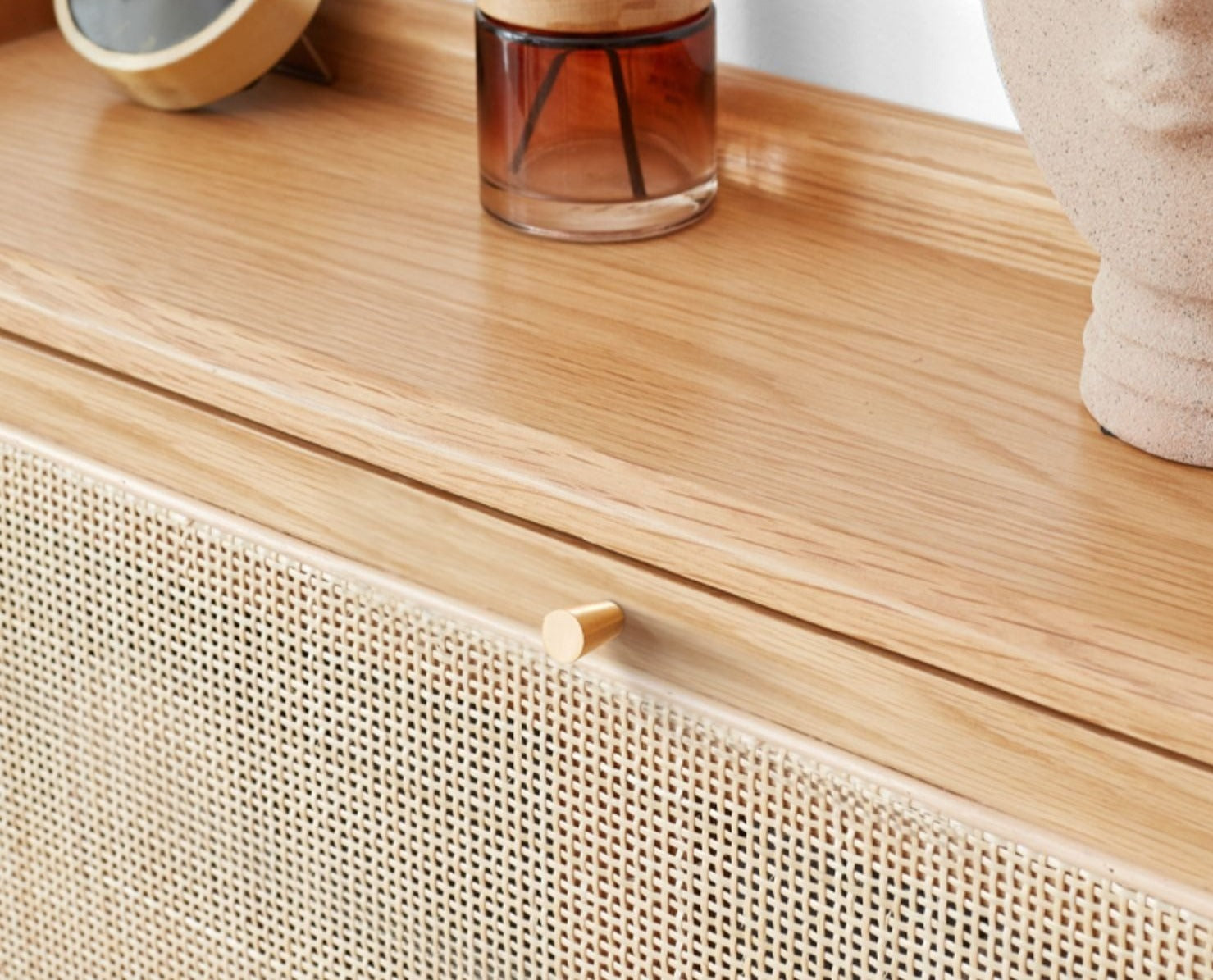 Oak Solid Wood Ultra Thin Flap Door Rattan Shoe Cabinet - Space Saving Entryway Storage Organizer for Hallway, Closet & Mudroom