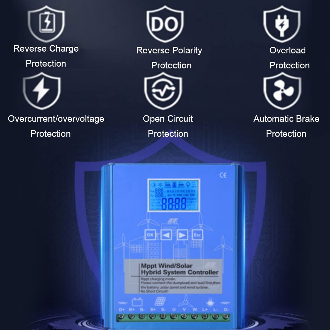 6000W MPPT Wind Solar Hybrid Charge Controller - 12V/24V/48V Boost Controller for Wind Turbine & Solar Panel Battery Charging - Perfect for Off-Grid Power Systems, RV, Marine & Home Energy Storage