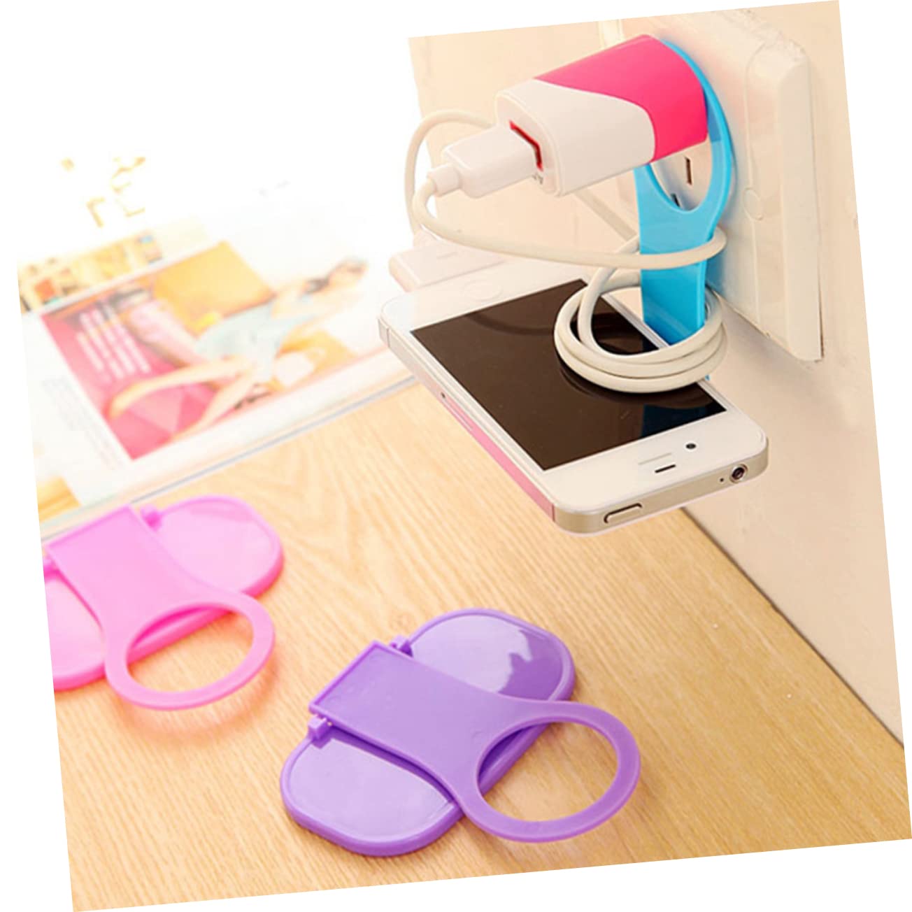 8-Pack Homoyoyo Wall Mount Phone Holder - Adjustable Foldable Phone Stand for iPhone, Samsung, Galaxy - Perfect for Kitchen, Bathroom, Bedroom & Office Organization