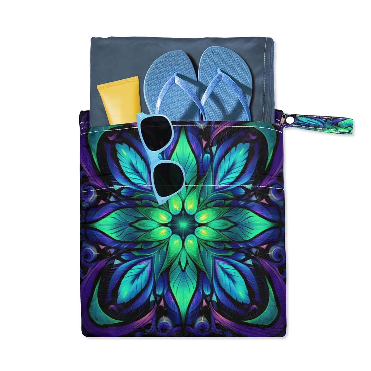 Waterproof Mandala Print Wet Dry Bag 2-Pack - Reusable Travel Laundry Bag, Swimwear Storage & Cloth Diaper Organizer for Beach, Pool, Gym, Yoga | Ideal for Swimsuits, Wet Clothes & Baby Essentials