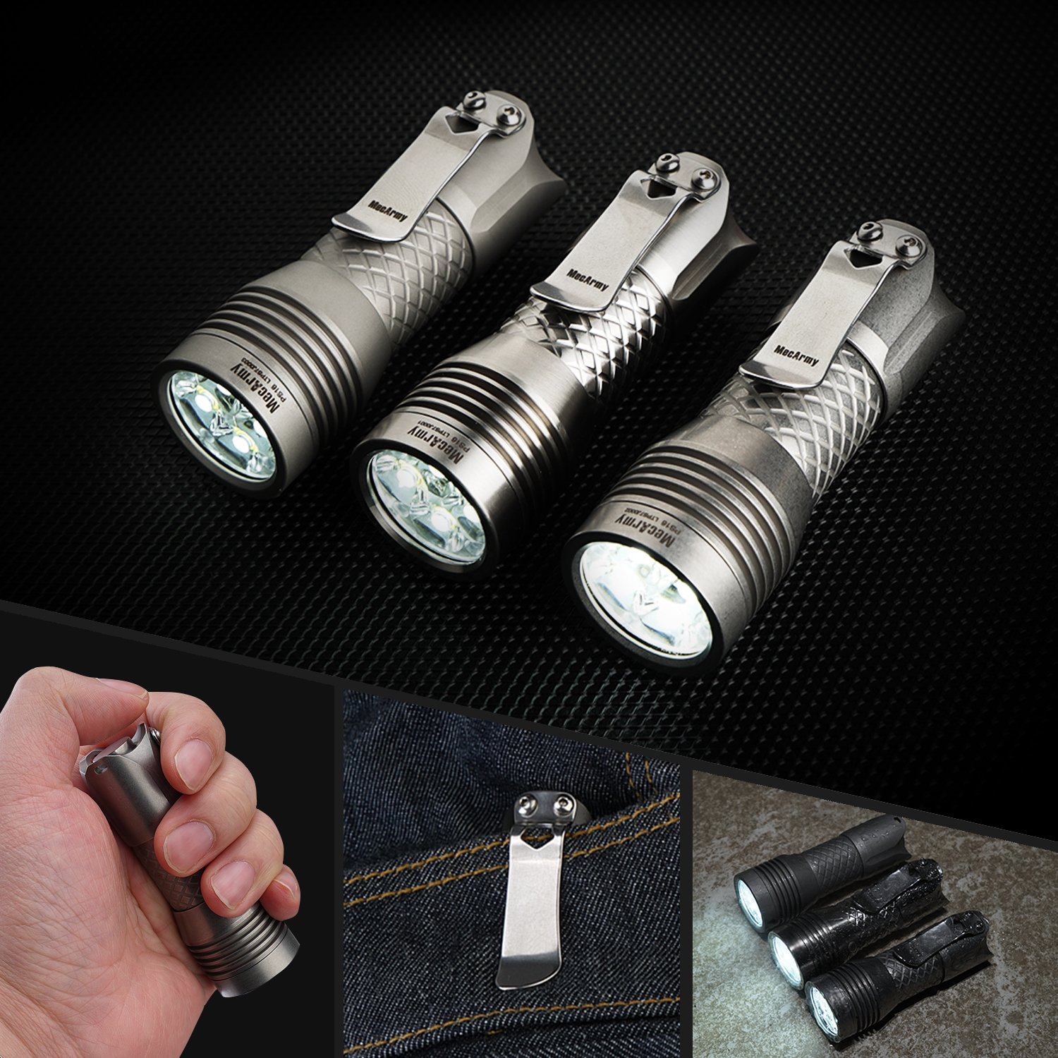 MecArmy PS16 2000 Lumens Stainless Steel Flashlight - Ultra Bright EDC Flashlight with 4 XP-G2 LEDs, USB Rechargeable, Compact & Durable for Camping, Hiking, Emergency, and Everyday Carry (Stonewashed)