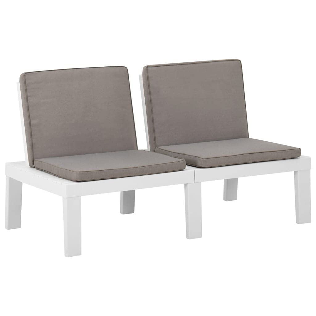 SKM White Plastic Patio Lounge Bench with Cushion - Outdoor Garden Furniture for Backyard, Poolside, and Deck Relaxation