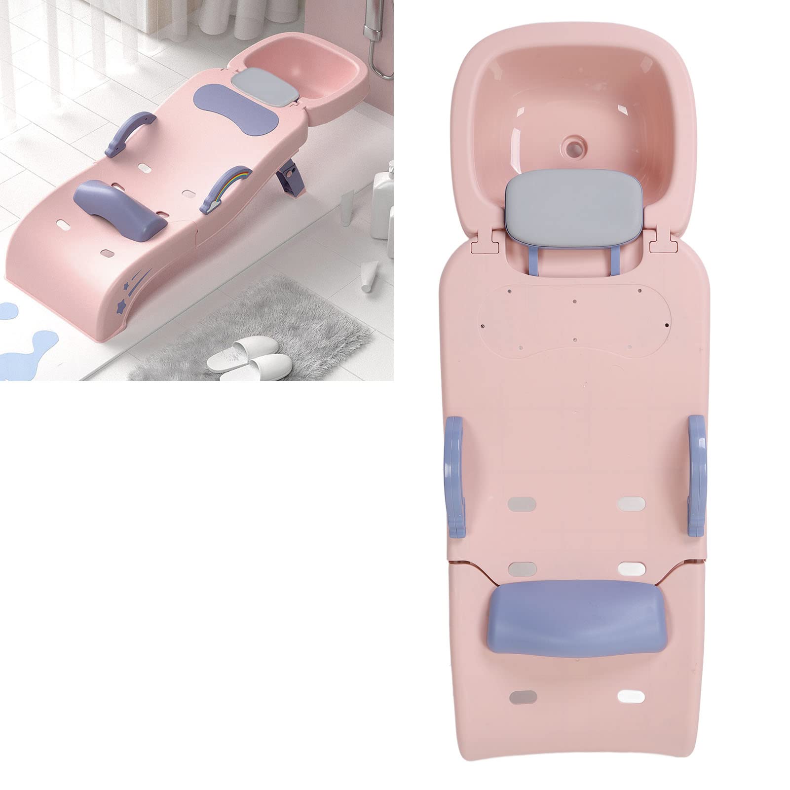 Foldable Anti-Slip Kids Shampoo Chair with Wash Basin - Safe Hair Washing Seat for Toddlers & Children Ages 0-10 (Sakura Pink) | Perfect for Bath Time, Baby Hair Care & Home Salon Use