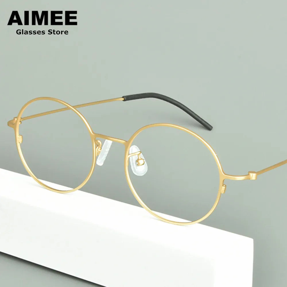 Aimee Unisex Full Rim Round Titanium Eyeglasses Frame 14502 - Lightweight Durable Glasses for Men & Women, Perfect for Reading, Work, and Everyday Use