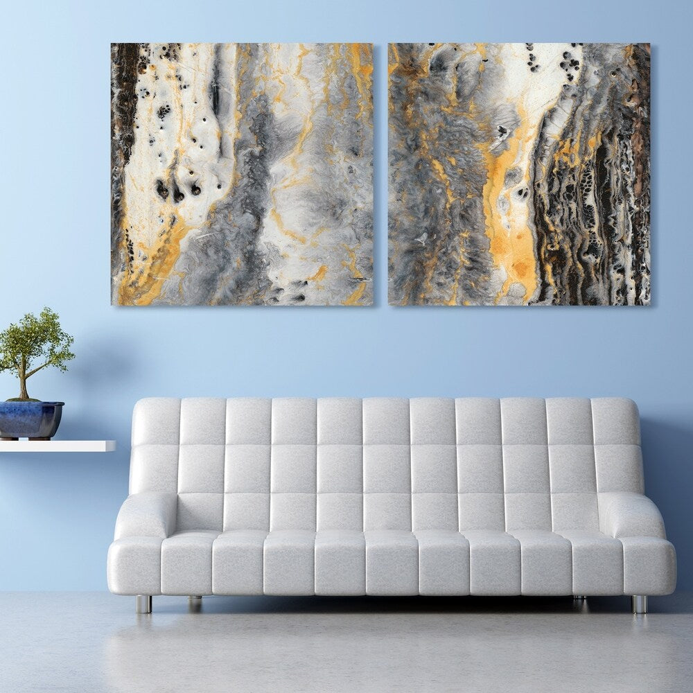 Abstract Gold Wall Art Print on Frameless Floating Tempered Glass Panel - Modern Home & Office Decor for Living Room, Bedroom or Workspace