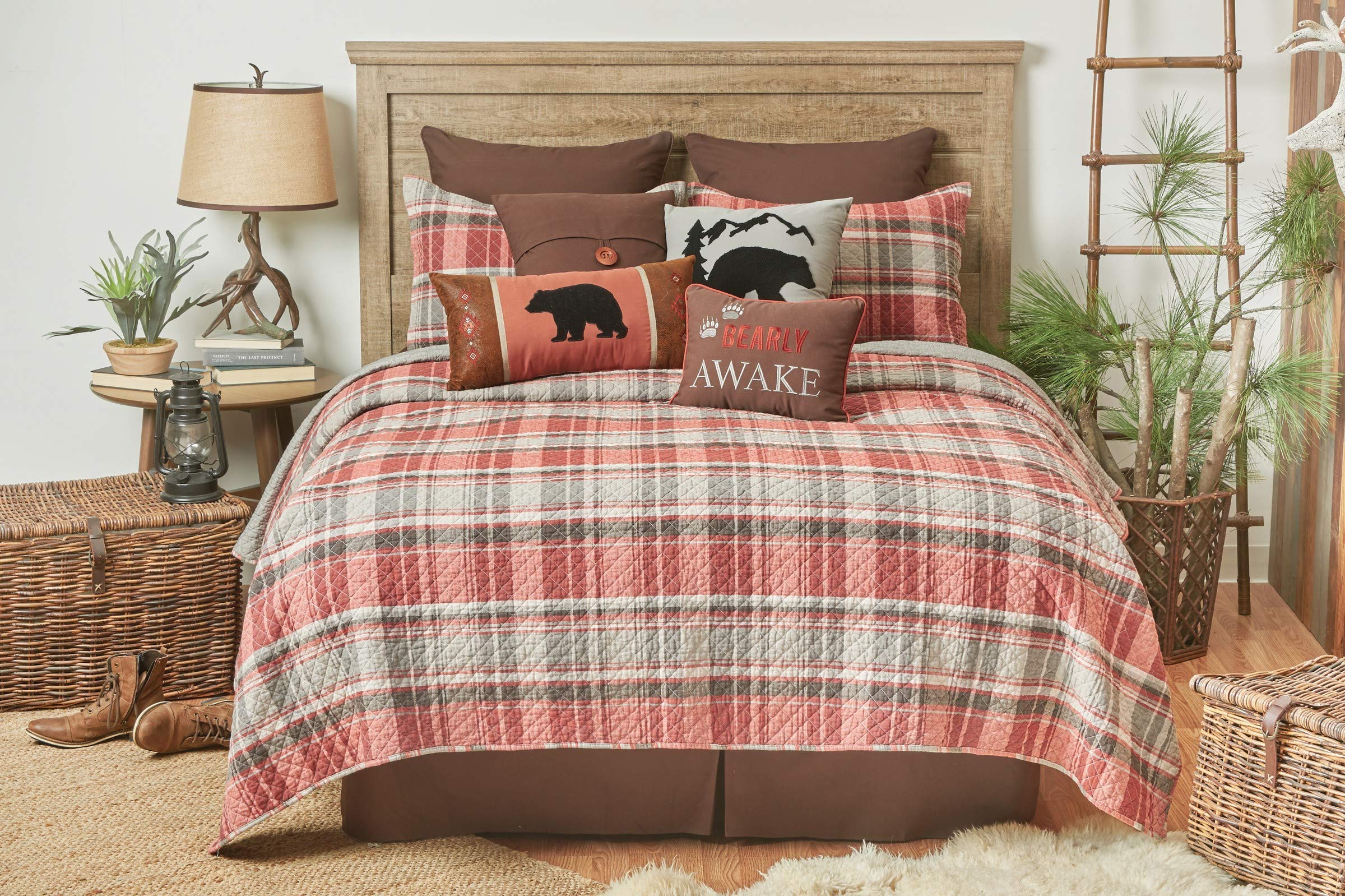 C&F Home Saffron Rustic Plaid Full/Queen Cotton Reversible Quilt Set - 3-Piece Machine Washable Bedding for Lodge, Cabin & Woodland Decor - Orange Plaid Design for Cozy Bedroom Retreat